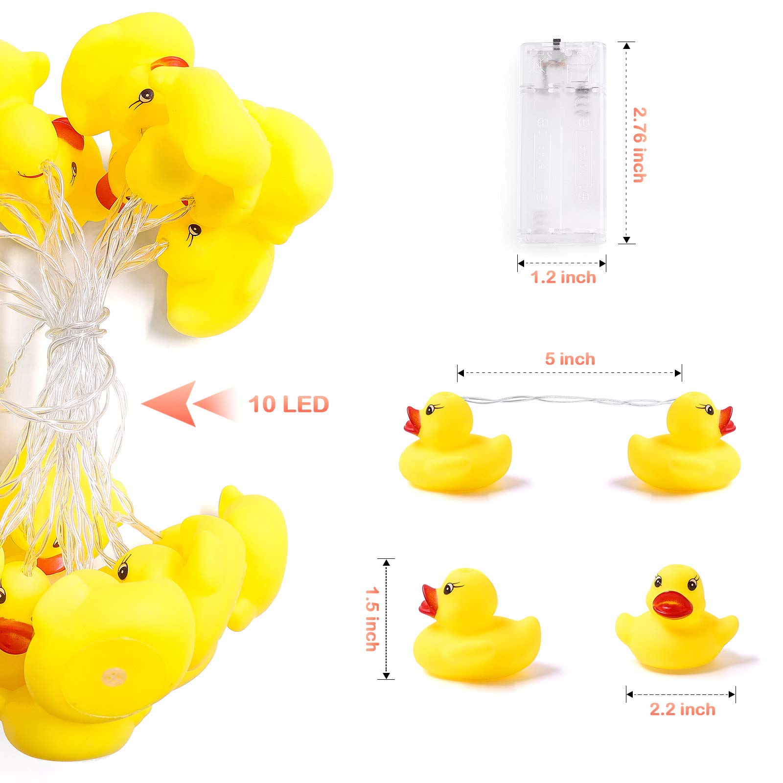 AceList 10-Light LED Yellow Duck String Lights - Interactive, Squeaky, Warm White Glow for Kids Room, Nursery & Playful Bedroom Accessory