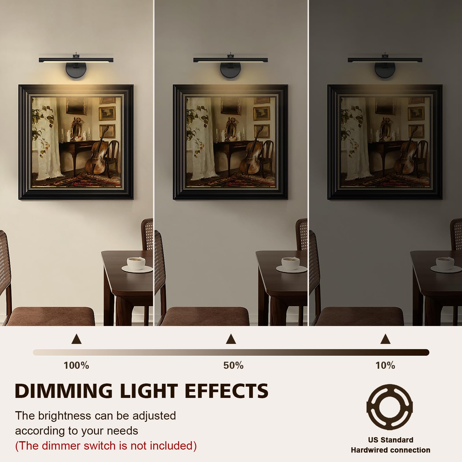 7Degobii Hard Wired Picture Light Dimmable Adjustable Swing Arm Black Wall Lights For Pictures 15.75 Inch Long Led Display Light For Artwork 7W 3000K