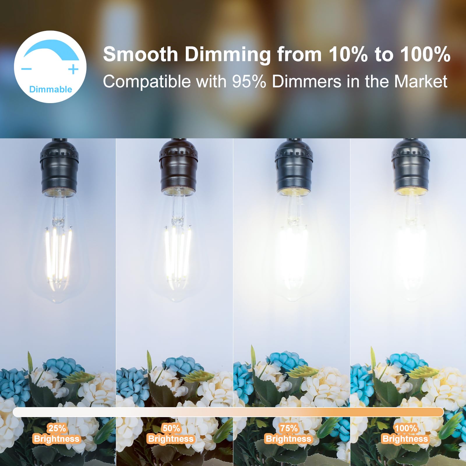 Partphoner Led Light Bulbs Dimmable Vintage Edison Bulb, E26 Led Bulb 60W Equivalent 720 Lumens, Daylight 5000K, St58 Antique Le