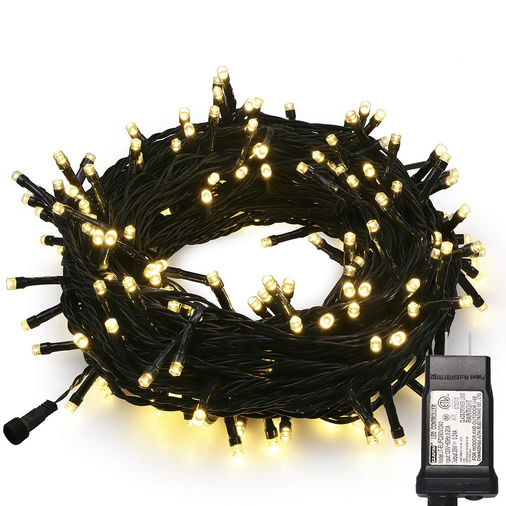Hopolon 33FT 100 LEDs String Lights, Warm White Waterproof Fairy Lights, 8 Modes, Green Wire, Model QX-U-O-S-100-A-C