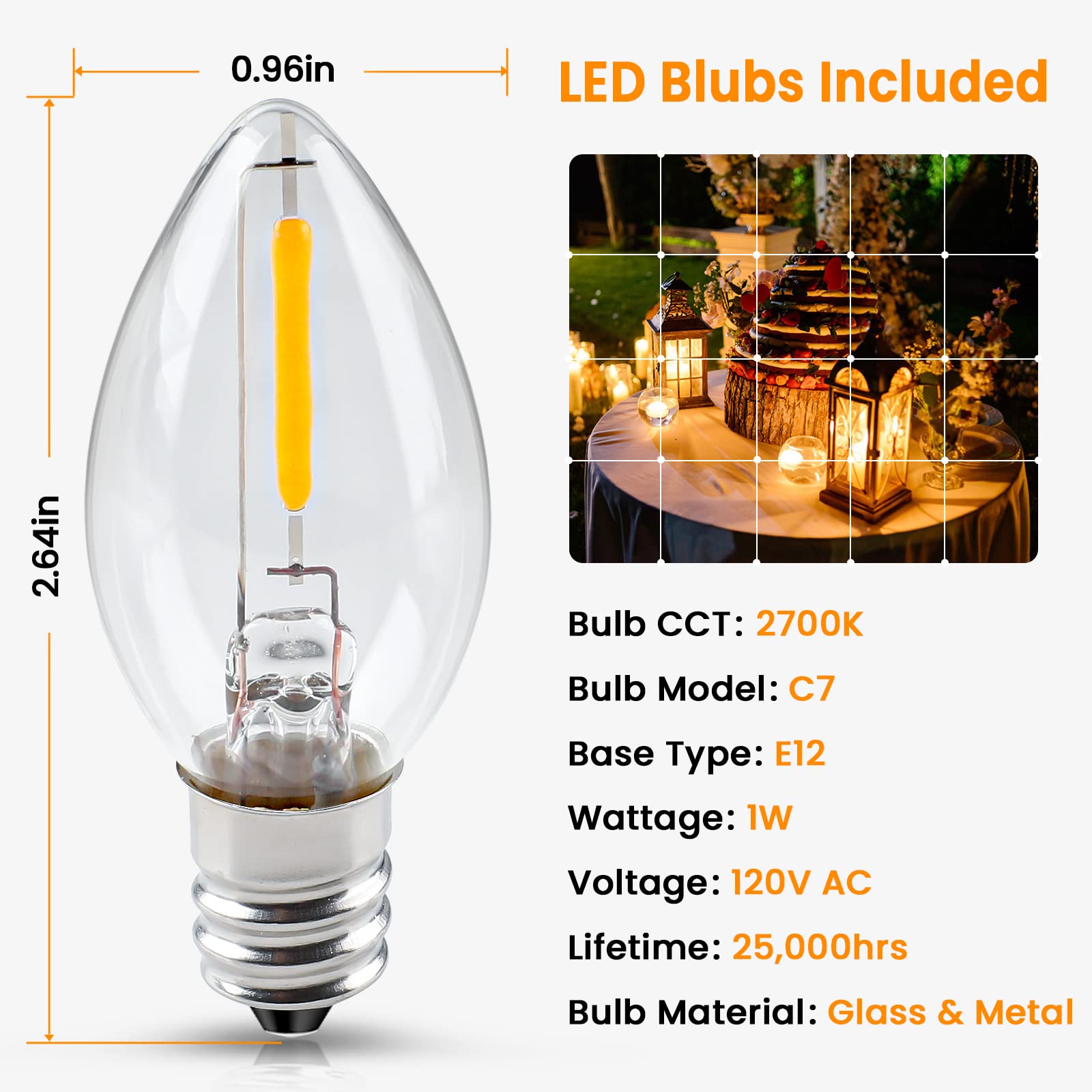 BesLowe Accessory Cord with One LED Light Bulb, 6FT Blow Mold Lights with On and Off Switch, Clip-in Lamp Cord Replacement, Sing