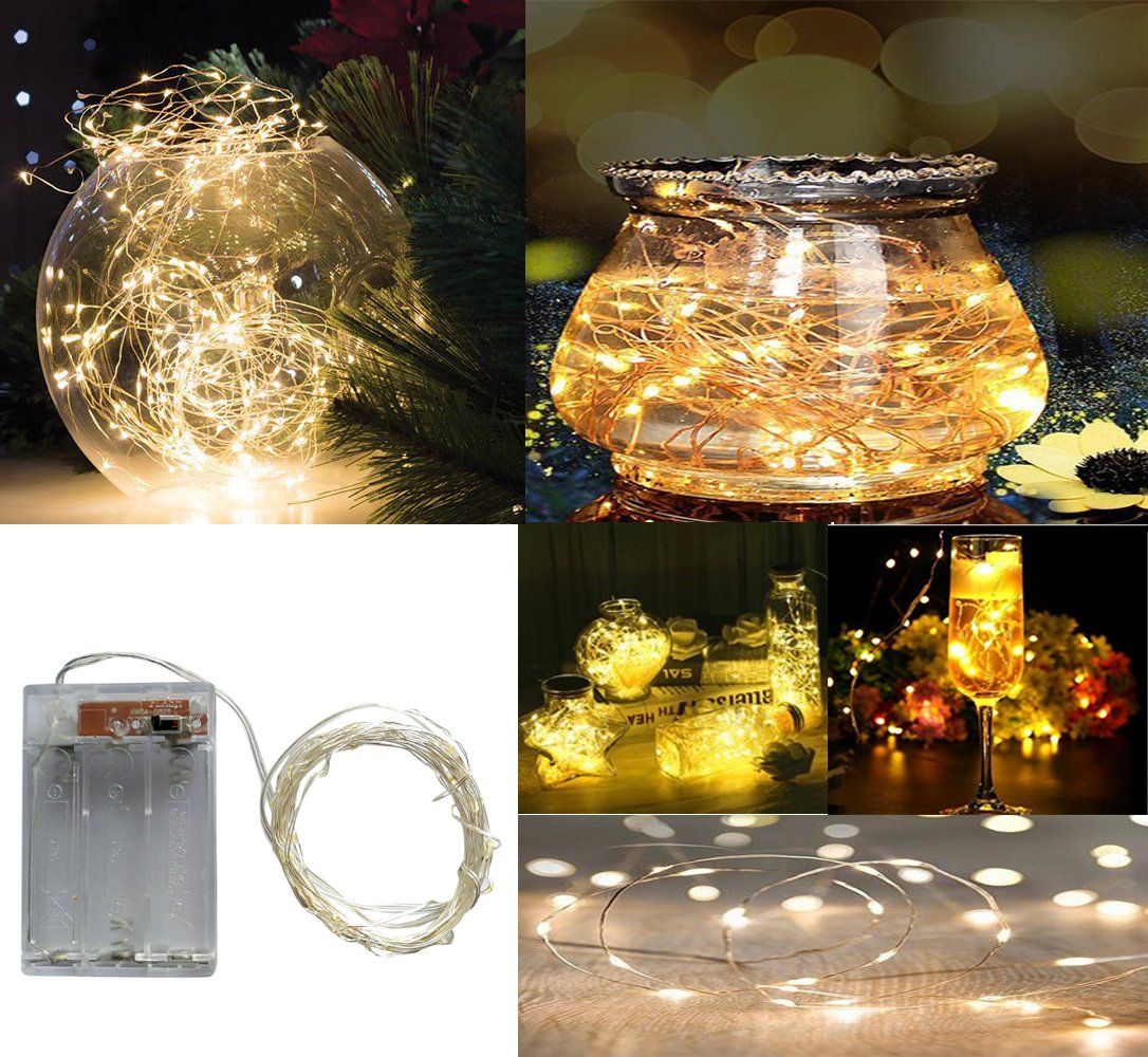 BXROIU 2 x 50LEDs Fairy Lights, Battery Operated, Silver Wire, Warm White, 16.4 ft, 2 Modes for Bedroom & Christmas Decoration