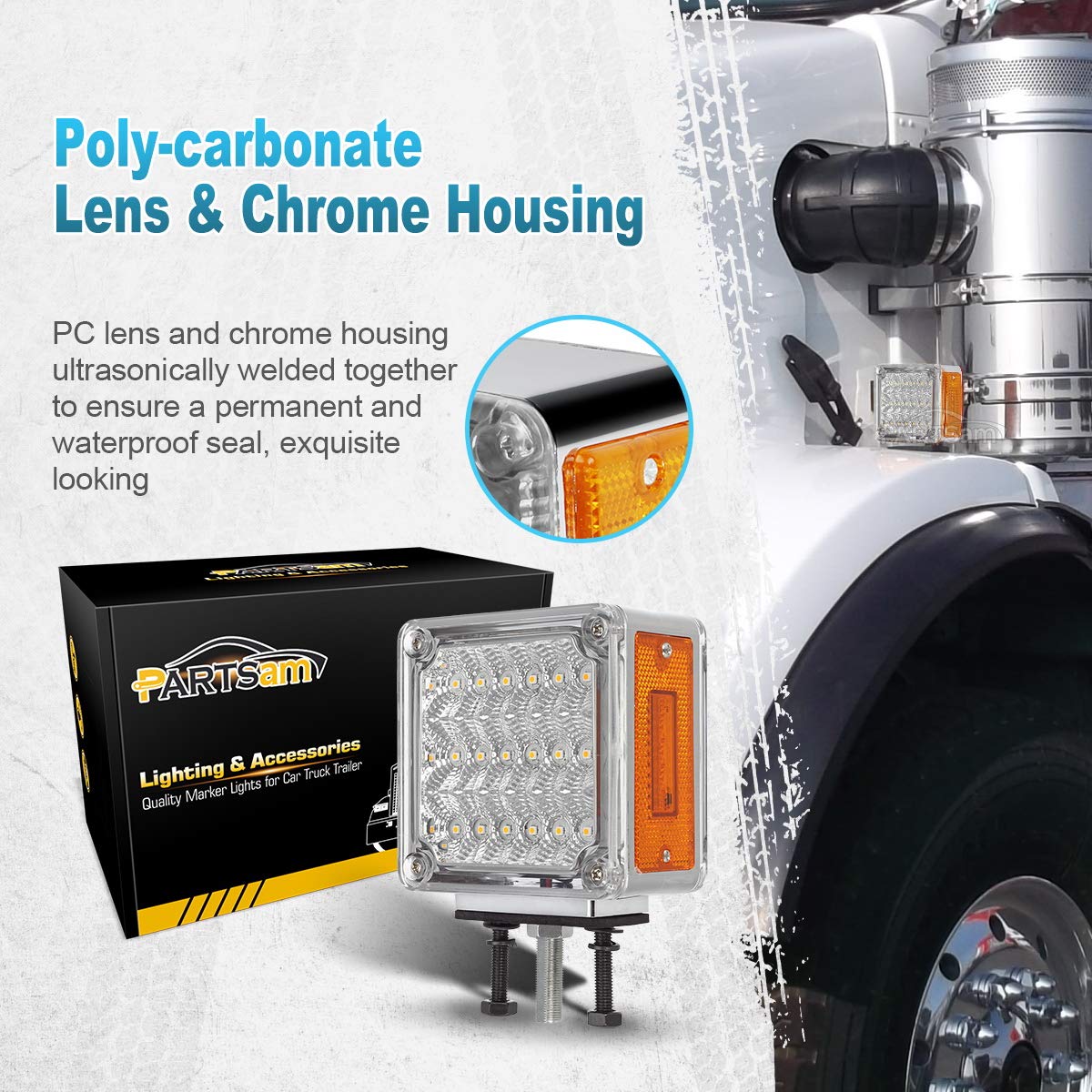 Partsam 2X LED Pedestal Light, Clear Lens, Standard Size, Model 13 for Truck Towing, Trailer, Stop Turn Tail Parking Light