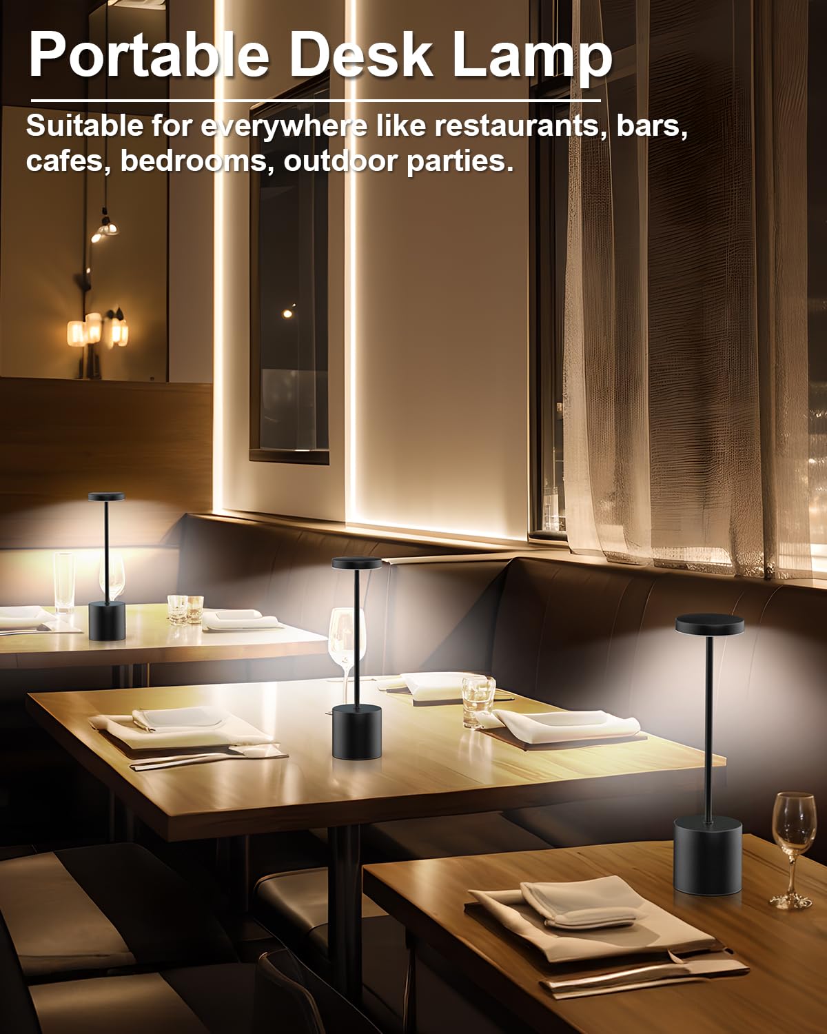 Swinerton Cordless Table Lamp - Rechargeable LED, 5000mAh Battery, 3 Color Dimmable, Portable for Outdoor/Indoor Use, Black, Model 9061S