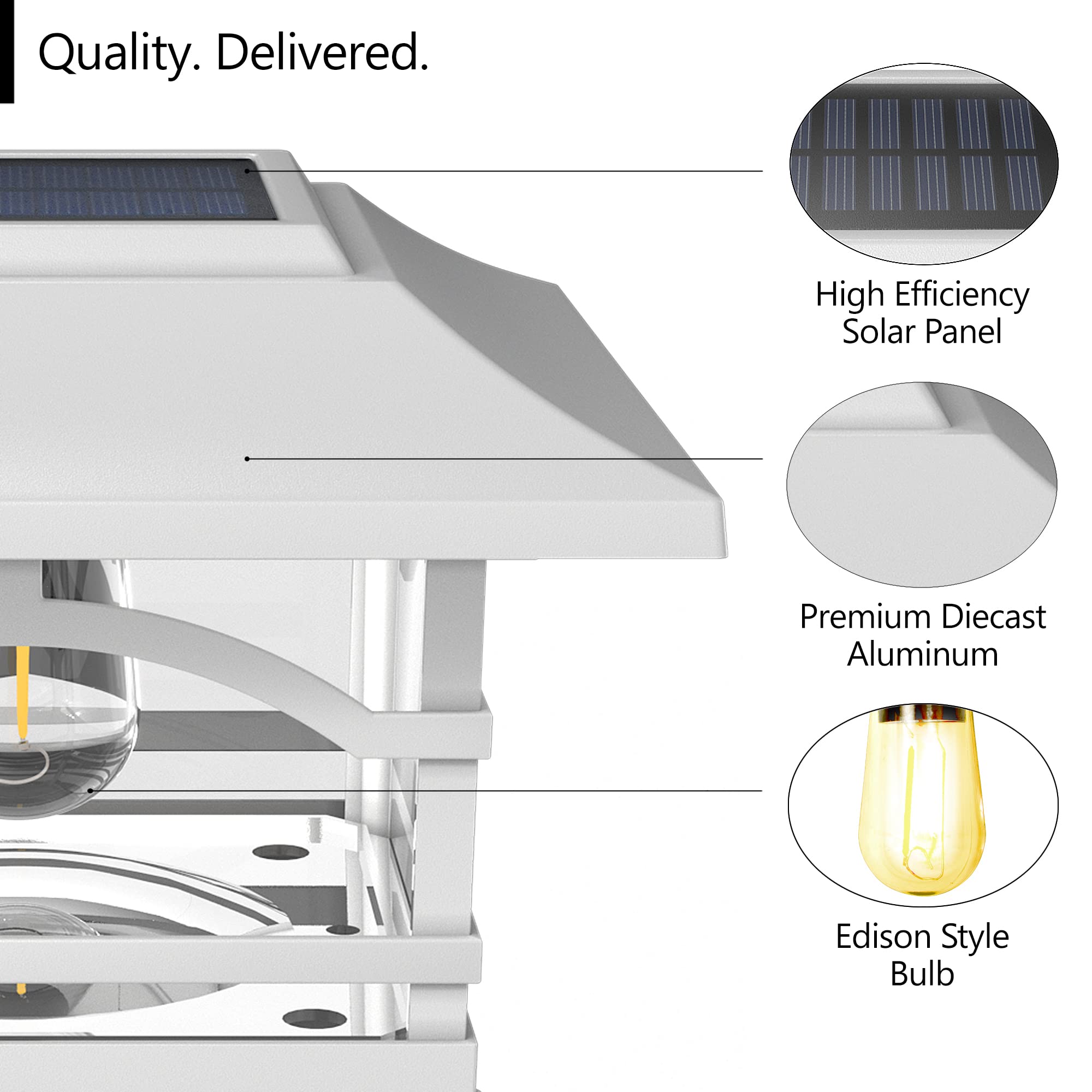 Davinci Lighting Edison Solar Outdoor Post Cap Lights - 4X4 5X5 6X6 - Bright Led Light For Fence Deck Garden Or Patio Posts - Pe