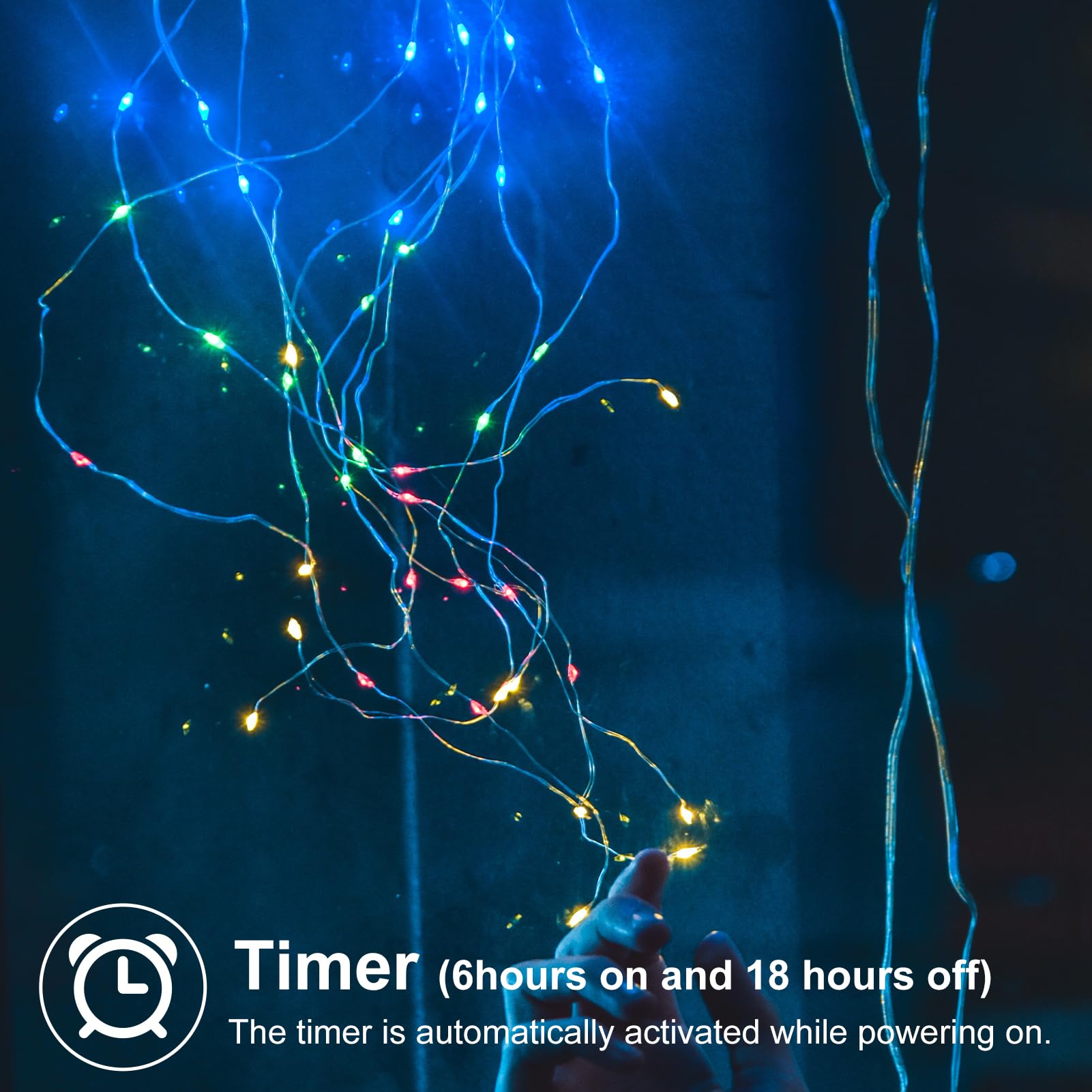 echosari 2 Pack Fairy Lights 200 LED Silver Wire Waterproof String Lights Auto Timer 8 Modes Multicolor ES-2P-B-100SilverL-RGB