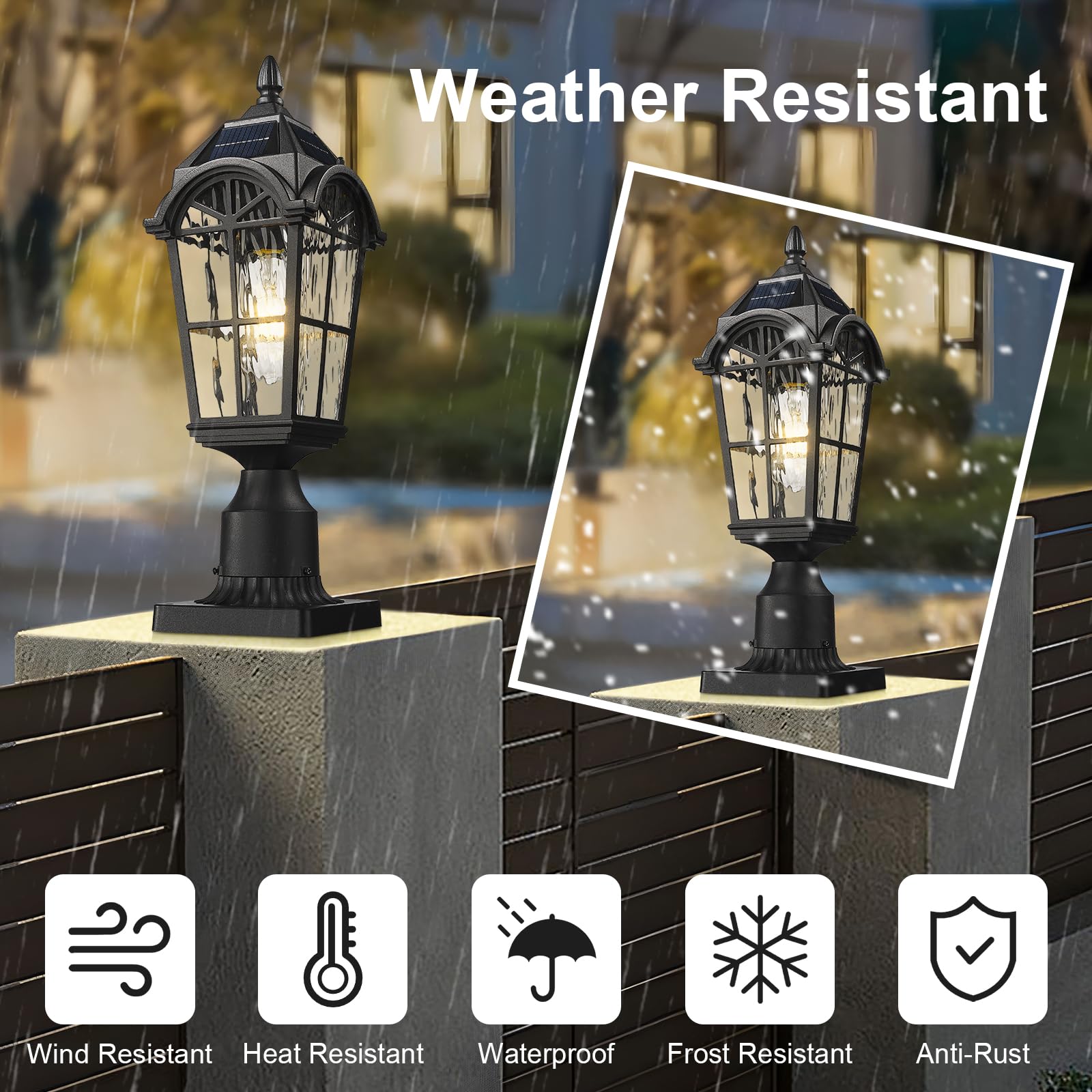 Starcurin Solar Powered Outdoor Post Light with Remote Control, Aluminum, Weatherproof, Dusk to Dawn, 9Y3P Model
