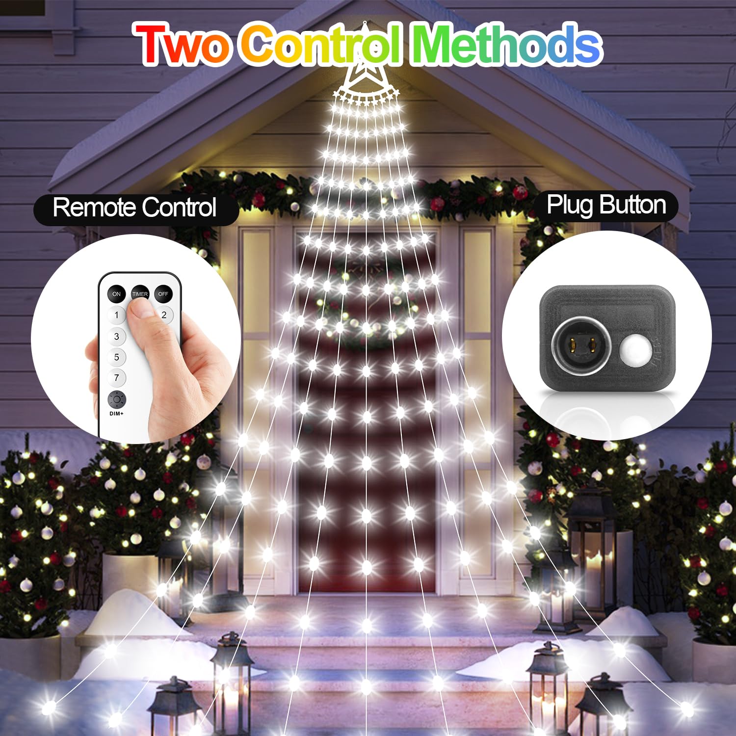 Amipepe Christmas Decorations Star Lights Outdoor, 11.48Ft 350 Led Waterfall Tree Lights With 8 Modes Timer Remote Plug In Chris