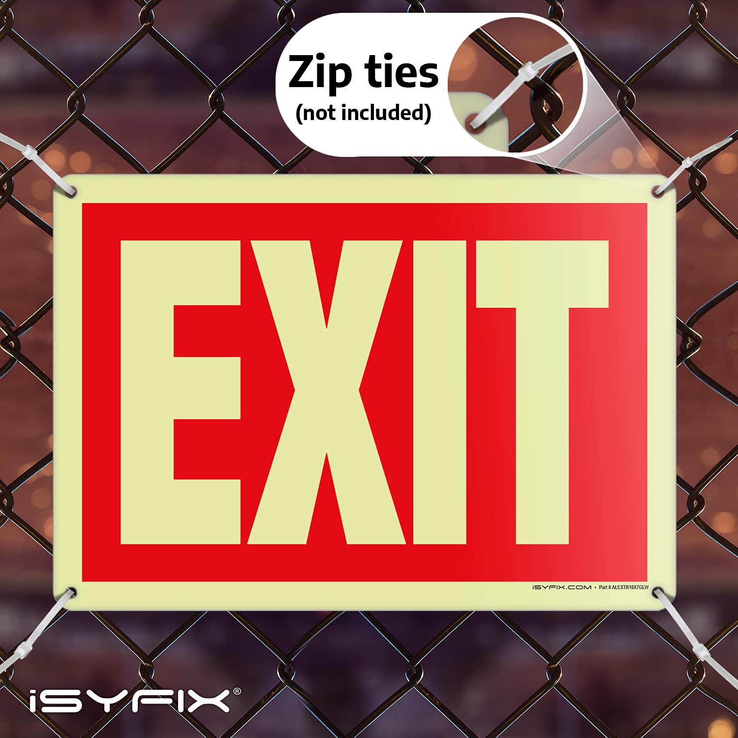 Isyfix Exit Glow In The Dark Sign Aluminum - 1 Pack 10X7 Inch - Photoluminiscent, Laminated For Ultimate Uv, Weather & Fade Resi