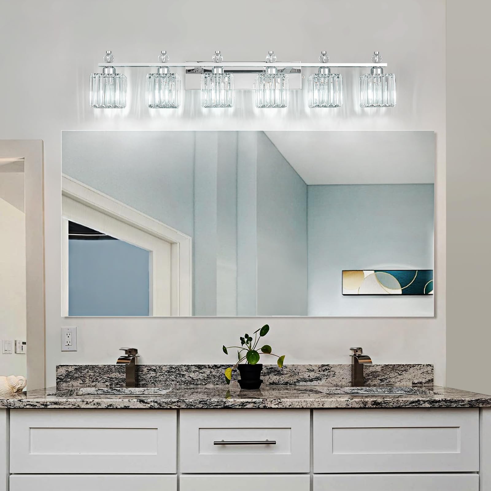 FDPBY 6-Light Vanity Light Chrome Metal Crystal Bathroom Fixture Model 290
