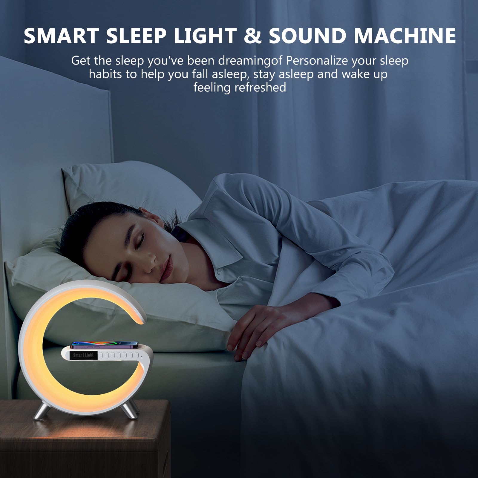 Wireless Charger Atmosphere Lamp, 2025 New Intelligent Led Table Lamp, Dimmable Night Light Bedside Lamp, App Control Usb Chargi
