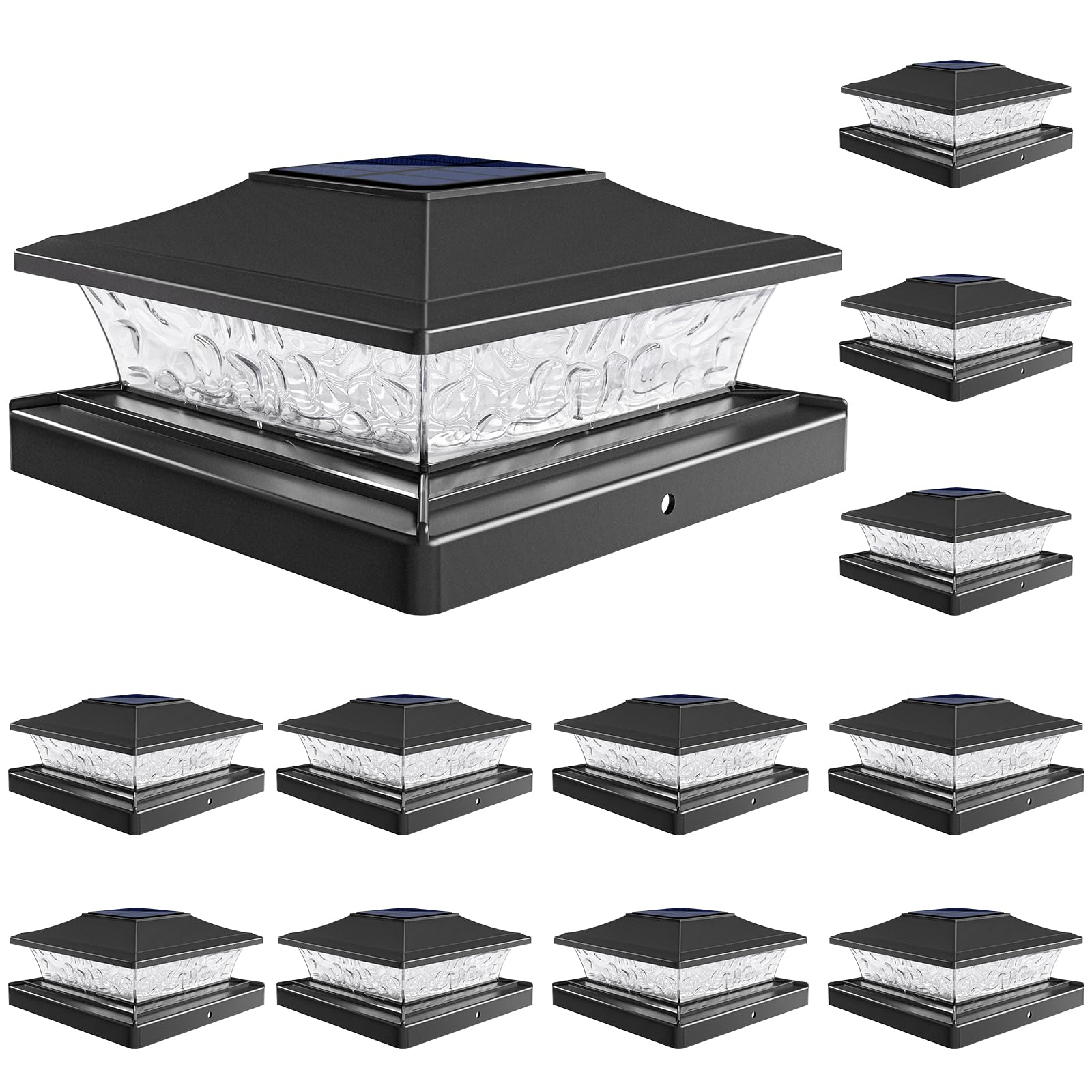 VOLISUN Solar Post Cap Lights, 4x4/6x6, Warm White, Waterproof, ABS Shell, Black, 12 Pack, Model 21207ZM