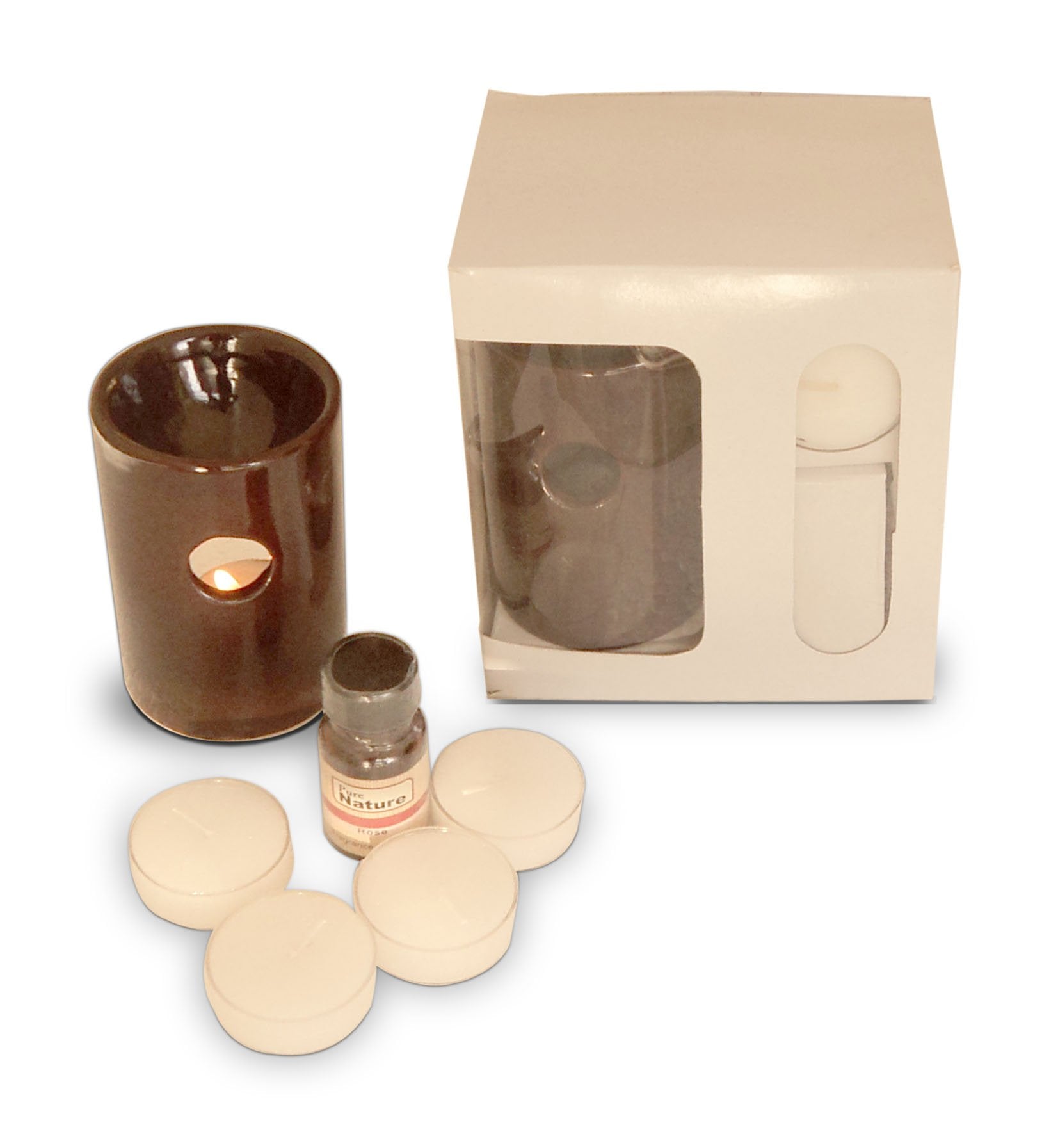 Pure Source India Ceramic Aroma Burner with 10 ML Vanilla Aroma Oil and 4 Tea Light Candle