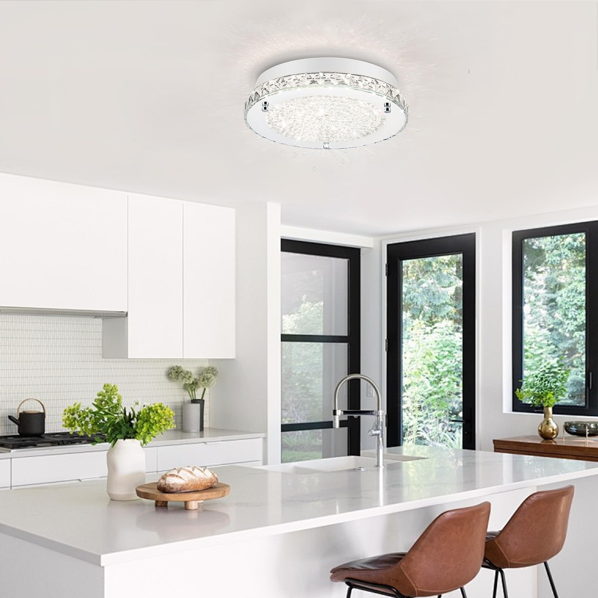 Lzawvm Crystal Ceiling Light Fixture LED Dimmable 24W 13 Inch Glass 4000K for Kitchen Bedroom Bathroom Living Room