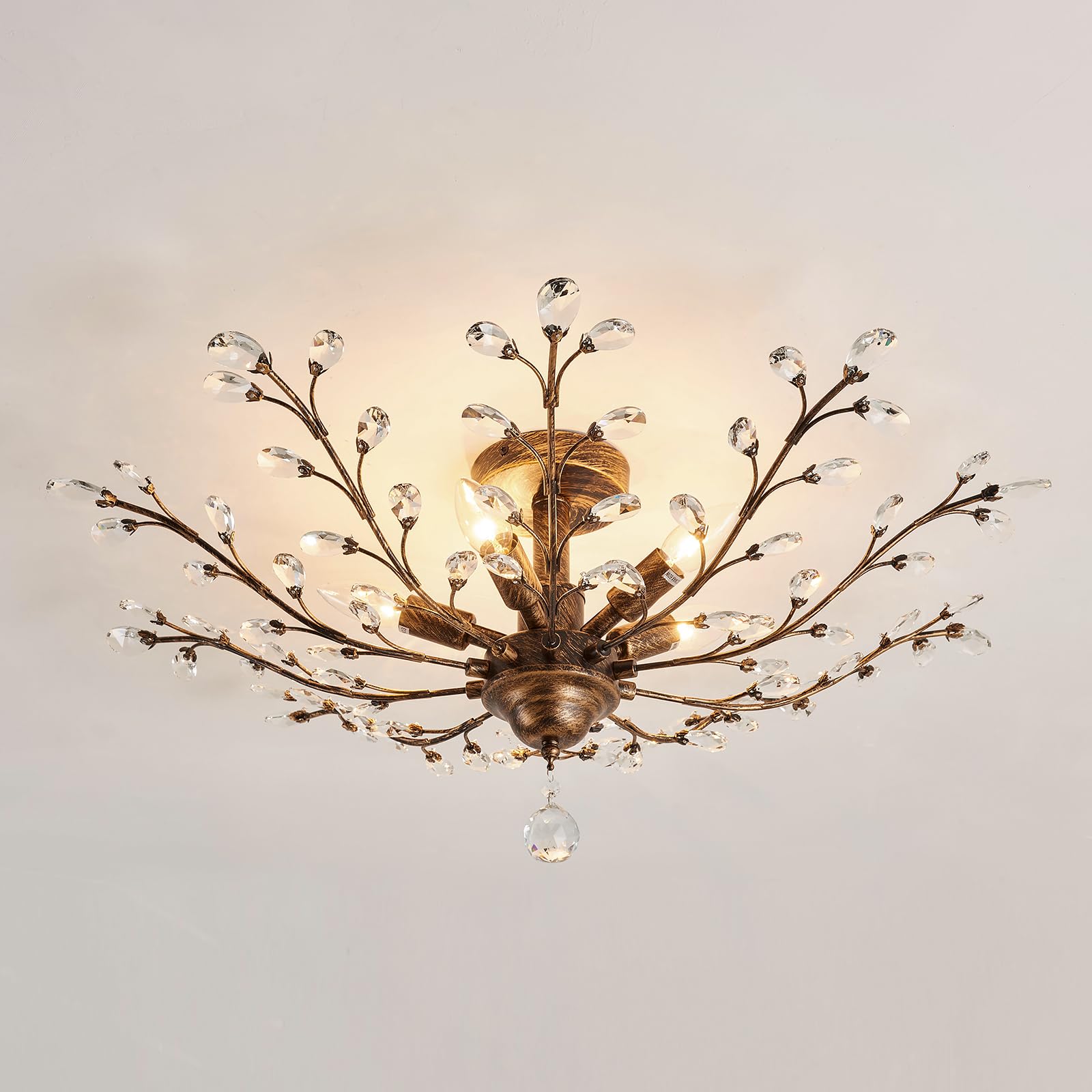 CVKASH 5-Light Vintage Crystal Chandelier, Bronze, Iron, 30 Inch, Model W1179, for Kitchen, Dining Room, Living Room, Bedroom, Hallway