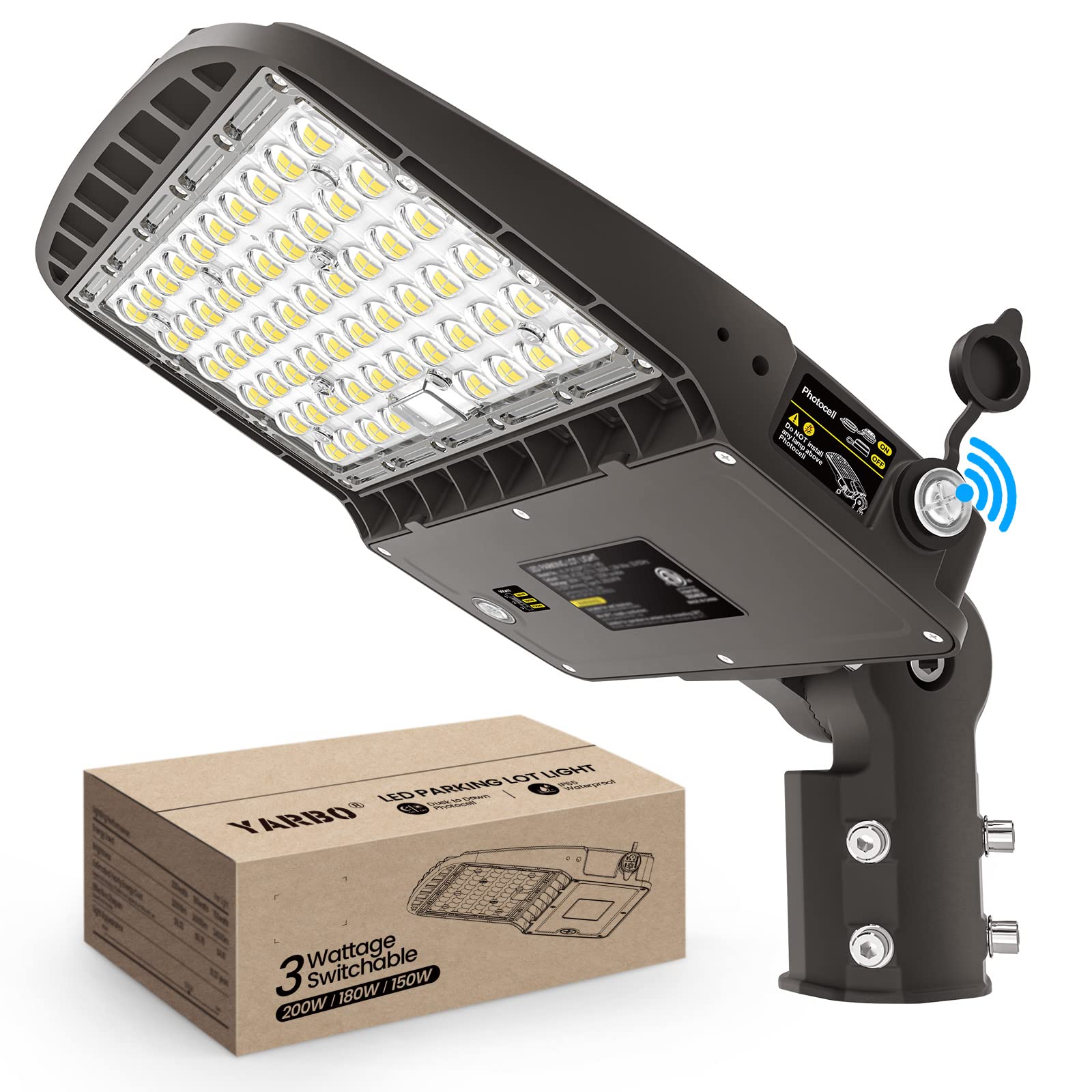 Yarbo 200W Led Parking Lot Light 180W 150W Tunable, 32000Lm (160Lm/W) 5000K Parking Lot Light, Adjustable Slip Fitter, Dimmable Led Shoebox Light With Dusk To Dawn Photocell, Outdoor Street Pole Light