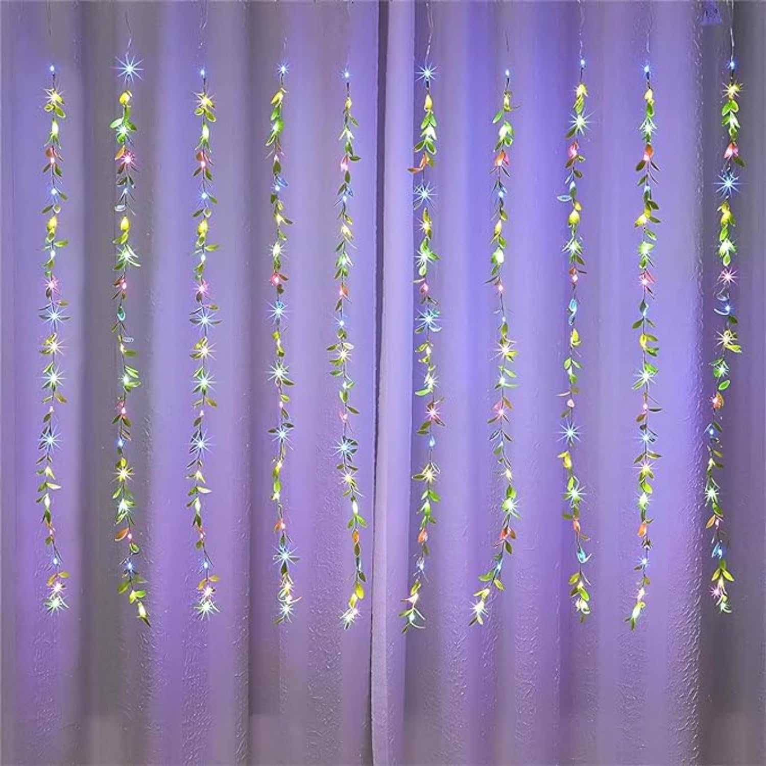 NIYAMAX Artificial Leaf Curtain LED String Light, 200 LEDs, 8 Modes, Remote Control, Adjustable Brightness, AC Plug - Ideal for
