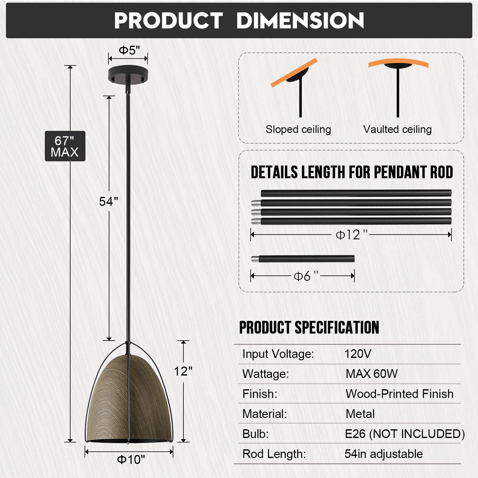 Fookchak Dome Pendant Light Black Kitchen Pendant Light Fixture 10In Wood Printed Black Pendant Lighting For Kitchen Island Dini