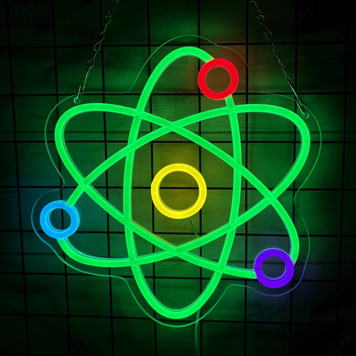 Green Molecule Neon Sign, Dna Neon Light, Atomic Neon Light Sign, Laboratories Neon Sign, Neon Science, Electrons Orbits Led Sign for Wall Decor Game Room Man Cave Pub Party
