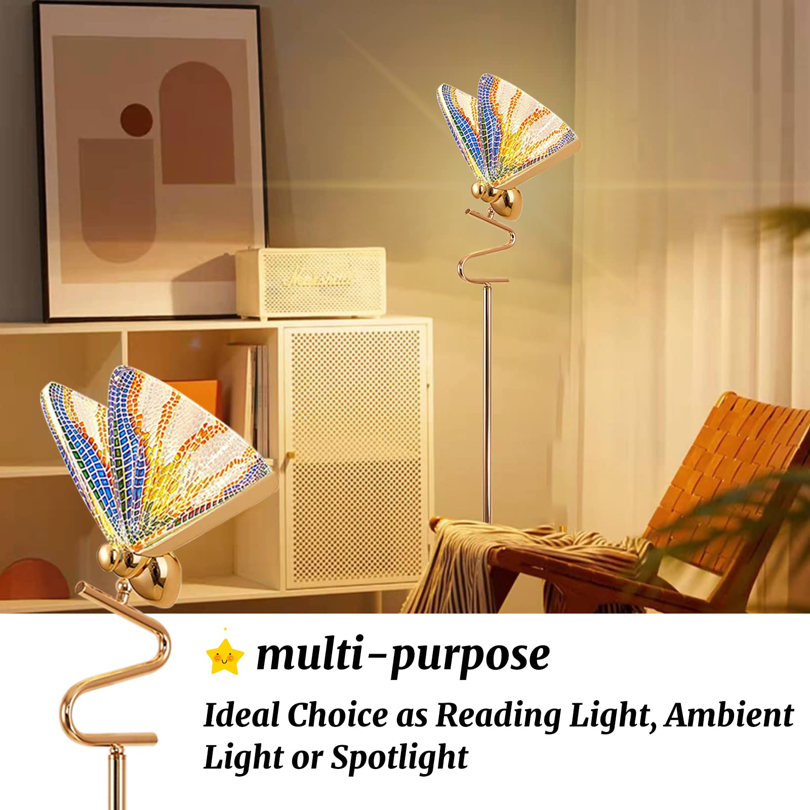 O'Neeldy Gold Butterfly, Decorative Goose Neck Design, 12W Led Standing Tall Lamp For Living Room, 4000K Warm White Energy-Savin