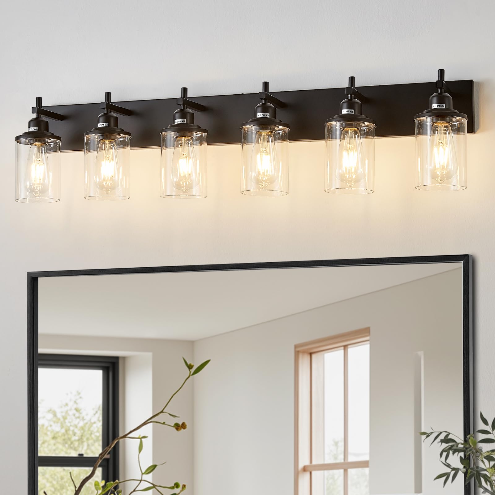 Lanhall 6-Light Black Bathroom Light Fixture Over Mirror Modern Farmhouse Bathroom Vanity Light Vintage Wall Lighting With Clear
