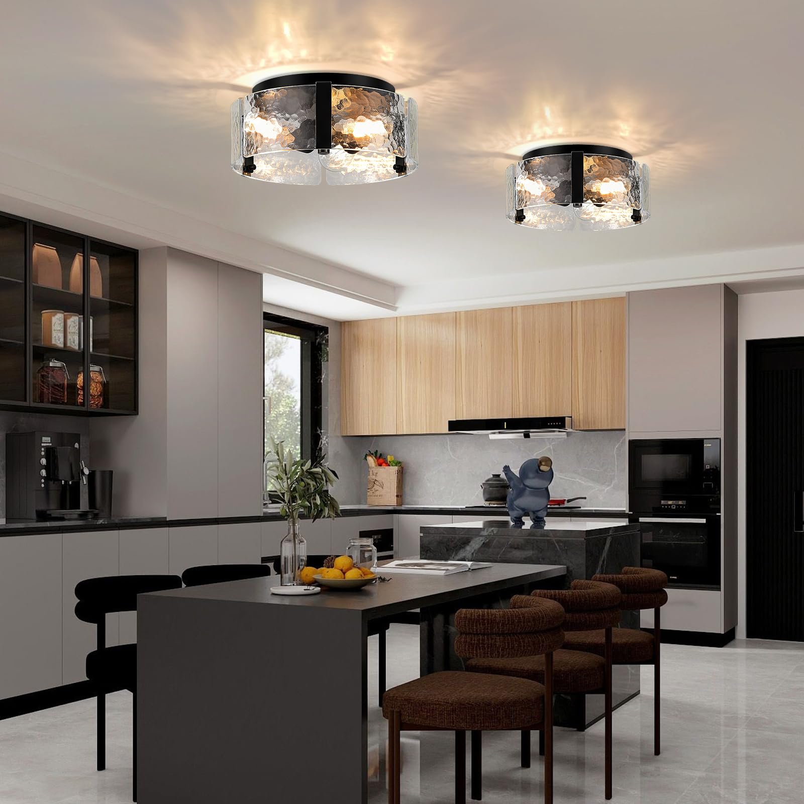 LIBOZMKO Black Semi Flush Mount Ceiling Light 3-Light Metal Foyer Fixture 13in Model LV25F70-B for Kitchen Entryway Bathroom