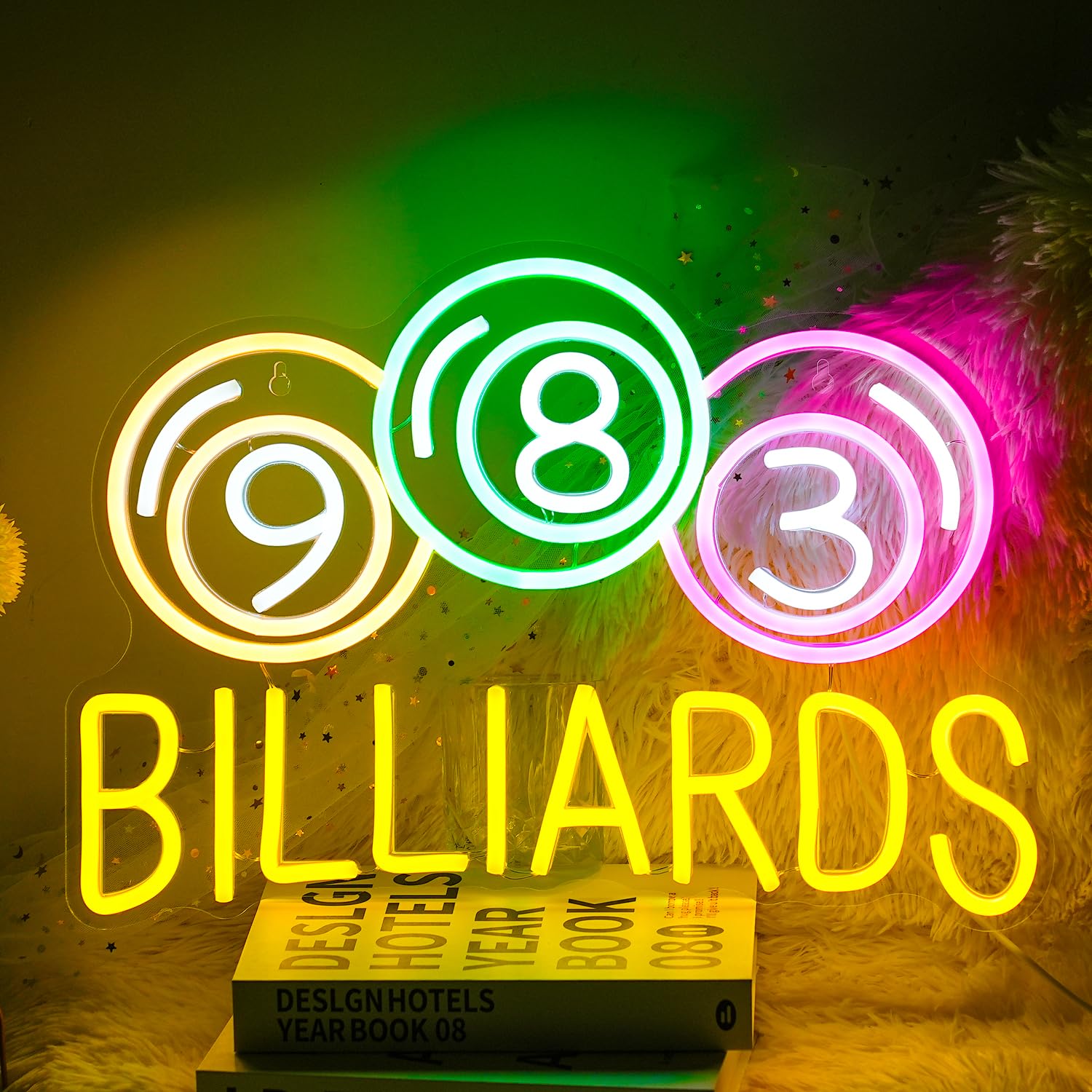 Billiards Neon Sign Led Colorful Neon Light For Wall Decor Dimmable Usb Neon Lights For Billiard Room Game Party Decor Bedroom Man Cave Boys Gift(16.9X11.8)