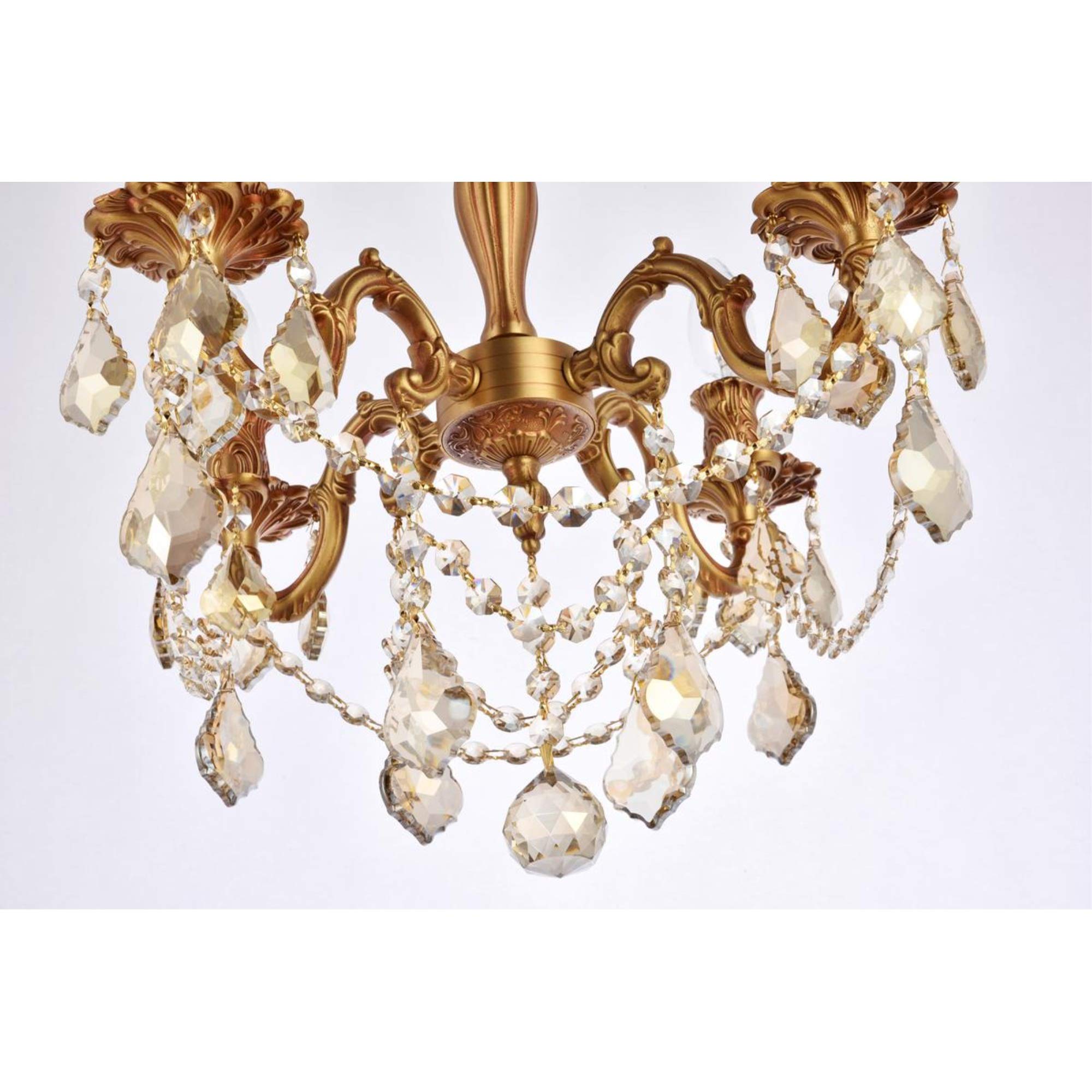 Elegant Lighting 9204F17Fg-Gt/Rc Royal Cut Smoky Golden Teak Crystal Rosalia 4-Light, Tier Semi-Flush Crystal Chandelier, Finished In French Gold With Smoky Golden Teak Crystals