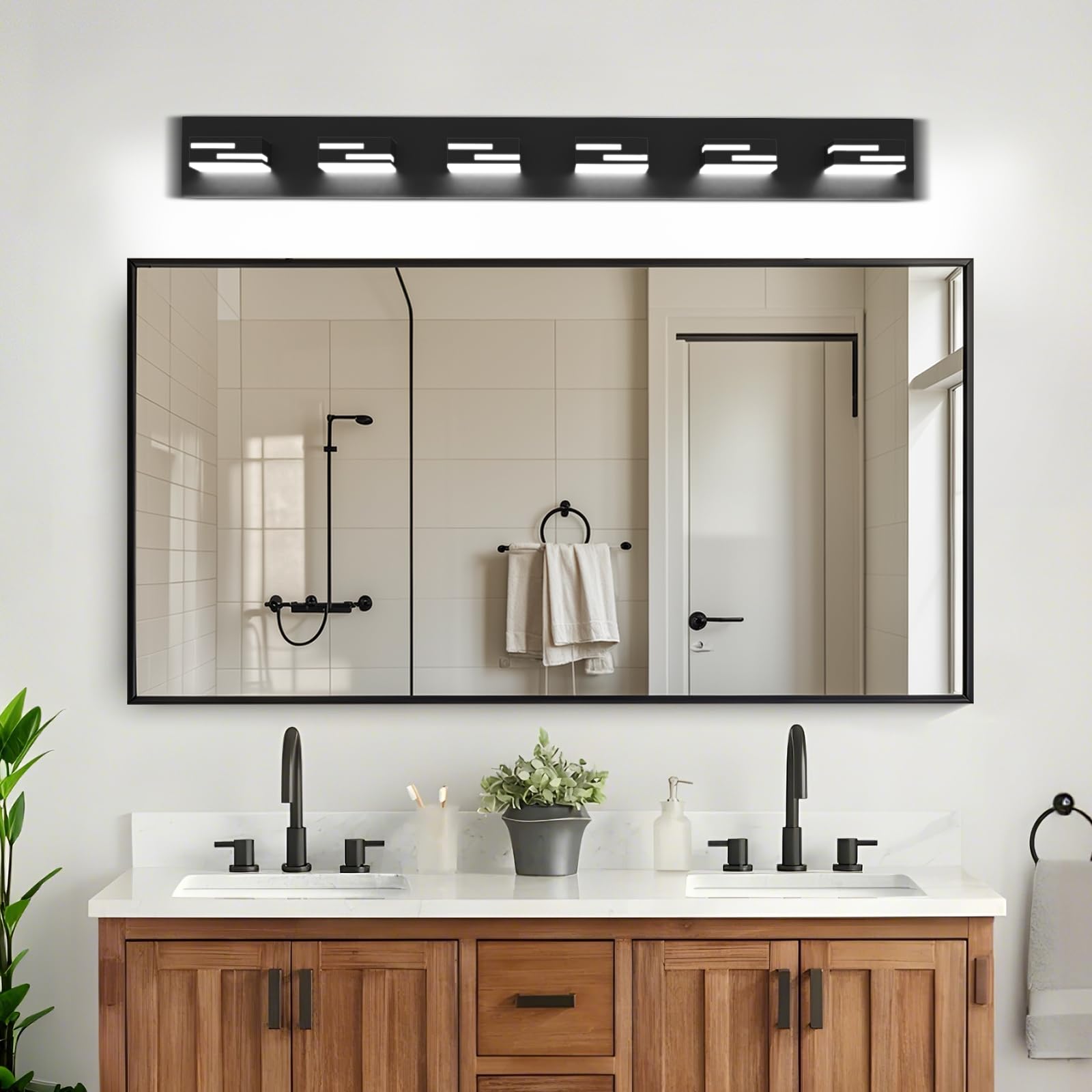 Lkhf Led Modern Bathroom Vanity Light Fixtures 6-Light 5Cct Dimmable Matte Black Vanity Lights For Bathroom Lighting Fixtures Over Mirror  With 350?Rotatable Acrylic Heads  40-Inch