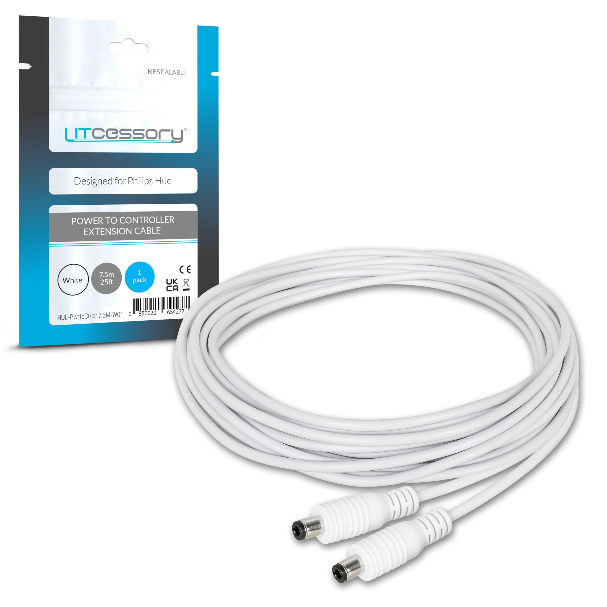 Litcessory Power to Controller Extension Cable for Philips Hue Lightstrip Plus/Gradient, NOT for Solo & OmniGlow Lightstrip (25f