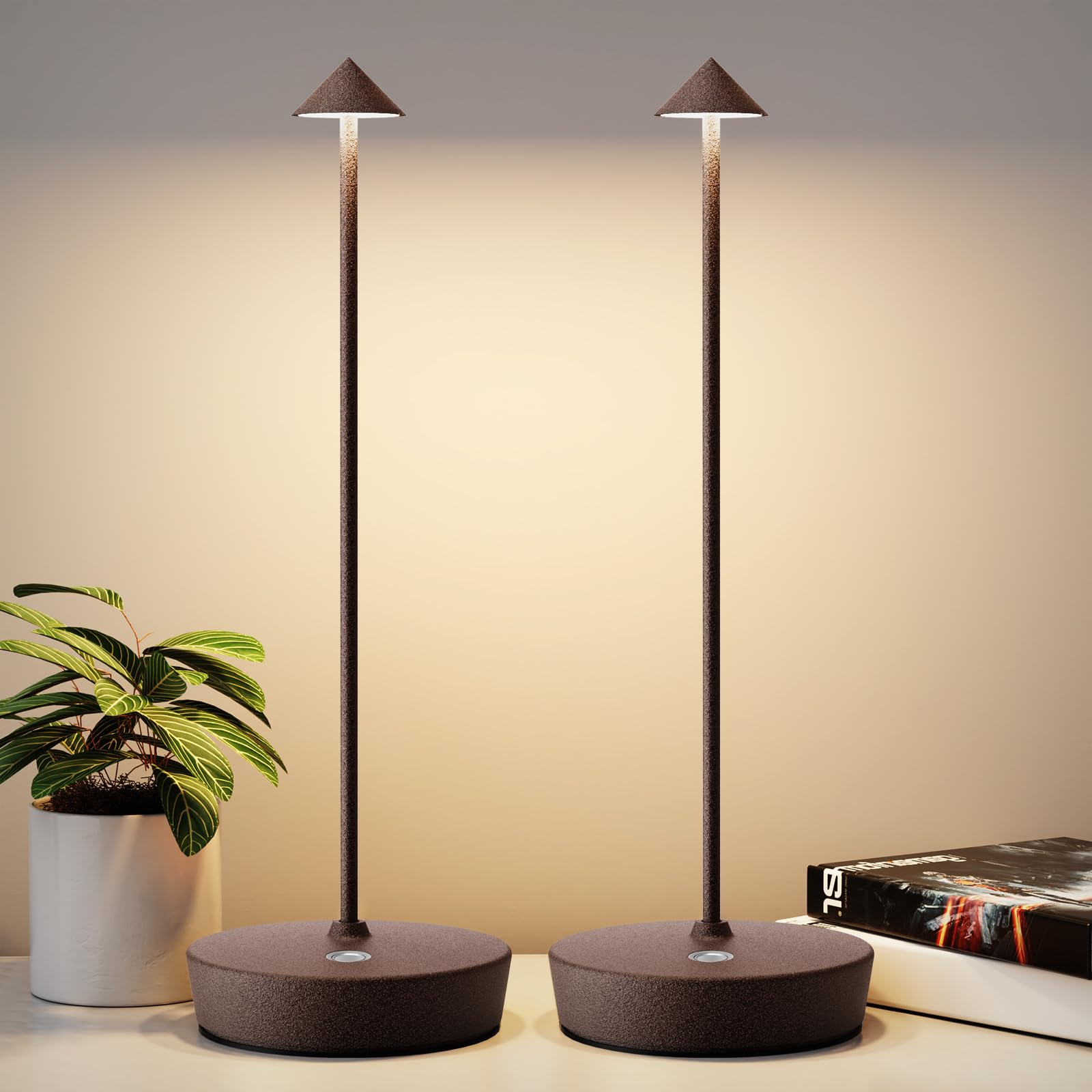 YIBEN 2Pack Rechargeable Cordless Table Lamp, Portable Powered LED Battery 6000mAh Metal USB Desk Lamp, 3 Levels Brightness Ligh