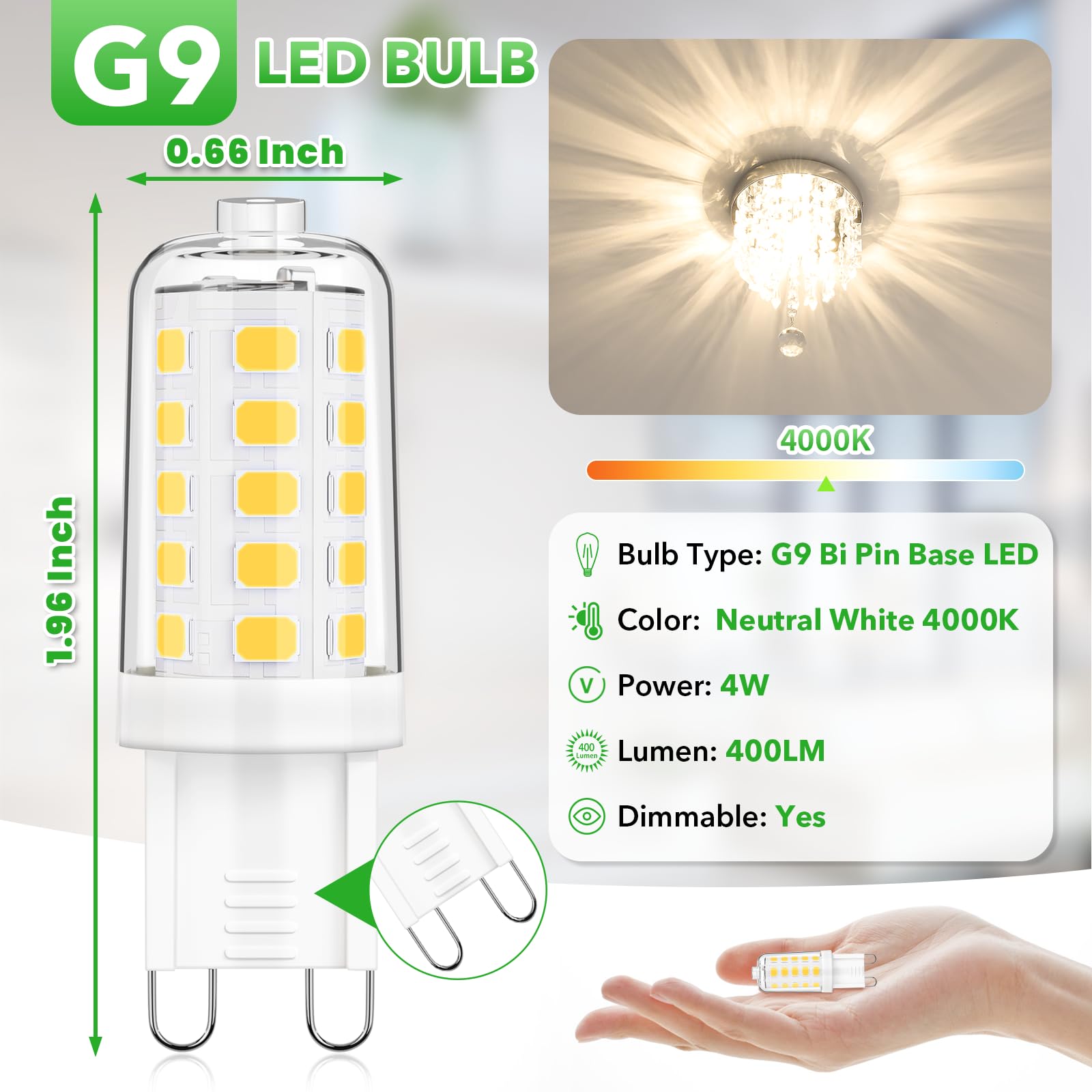 Maxvolador G9 Led Bulb Dimmable, Neutral White 4000K, 40W T4 Halogen Equivalent, Bi Pin Base 4W Light Bulbs For Chandelier Light