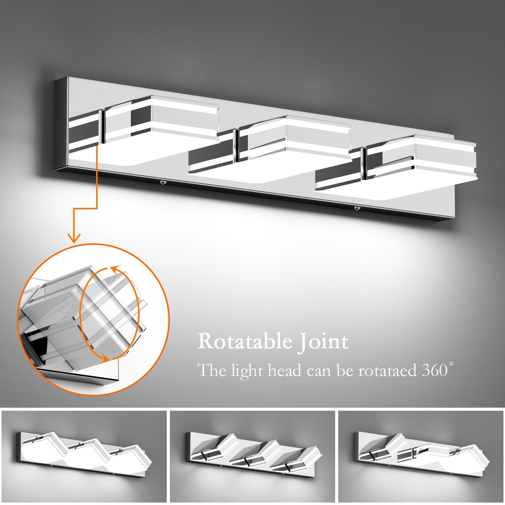 Ralbay Led Modern Bathroom Vanity Lights Chrome 3-Light 24Inch Acrylic Modern Bathroom Wall Lighting Fixtures Over Mirror