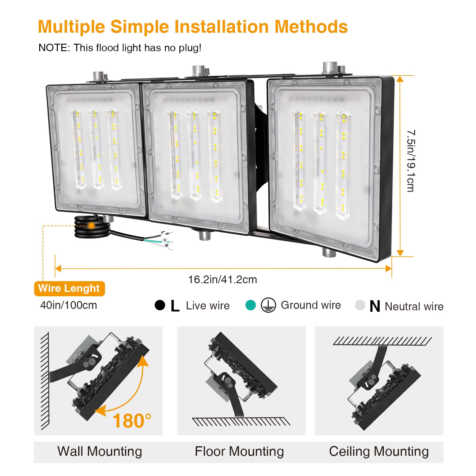 STASUN 150W Dusk to Dawn LED Flood Light, 15000lm, IP66 Waterproof, Black, Model 21031