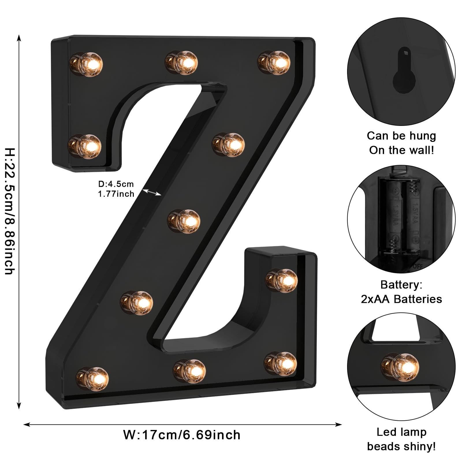 Foaky Black LED Letter Light - Battery Operated Alphabet Decor for Home, Wedding, Party - Size Z, Model Black-25