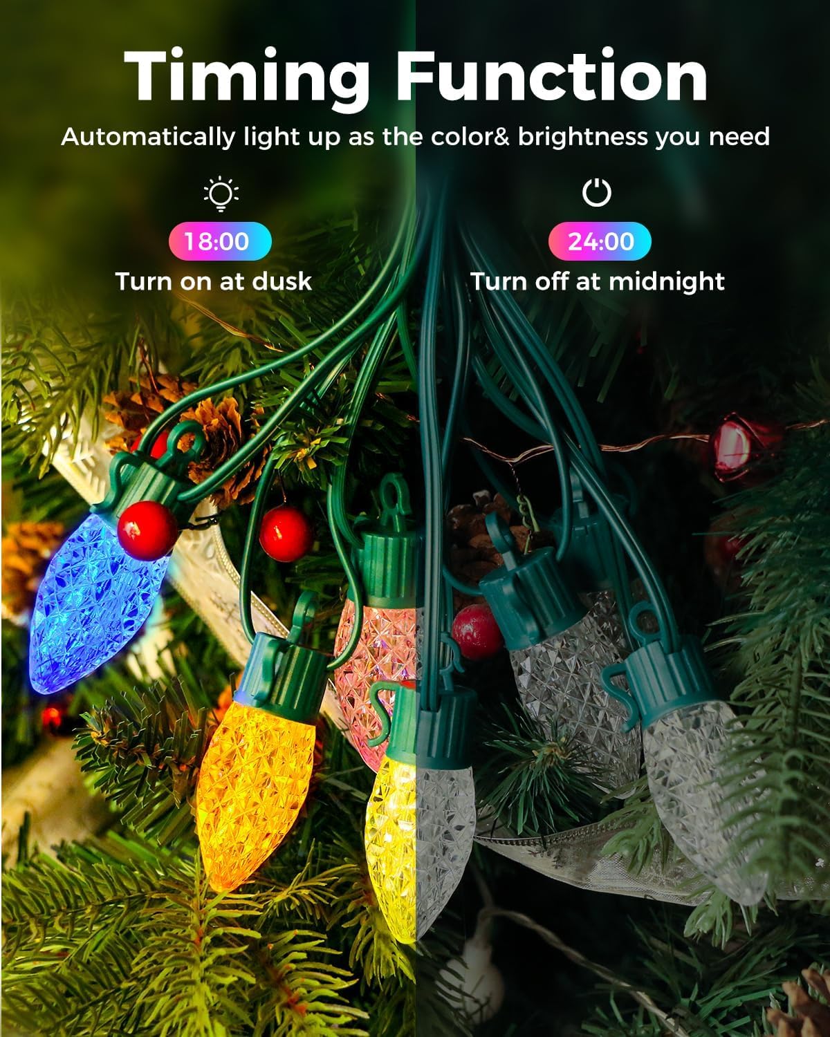 Litogo C9 Christmas Lights Outdoor With Remote Control, 84Ft 50 Led Rgb Color Changing Xmas String Lights With Timer, Waterproof