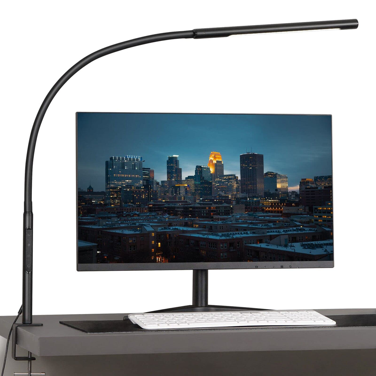 Amazlit Desk Lamp, Eye-Caring Desk Light, Gooseneck Lamp With Clamp, Adjustable Color Temperature & Brightness, Clip On Lamp With Memory & Timer Function, Clamp Lamp For Home Office, 12W, Black