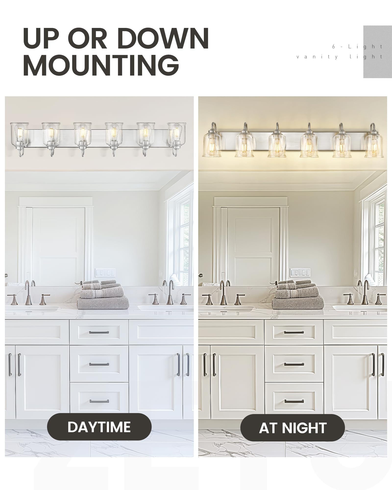 Zeyu 6-Light Bathroom Wall Light Fixture  44 Inch Modern Nickel Vanity Lighting Fixtures For Bedroom  Brushed Nickel Finish With Clear Glass Shade  Zsl72B-6W Bn