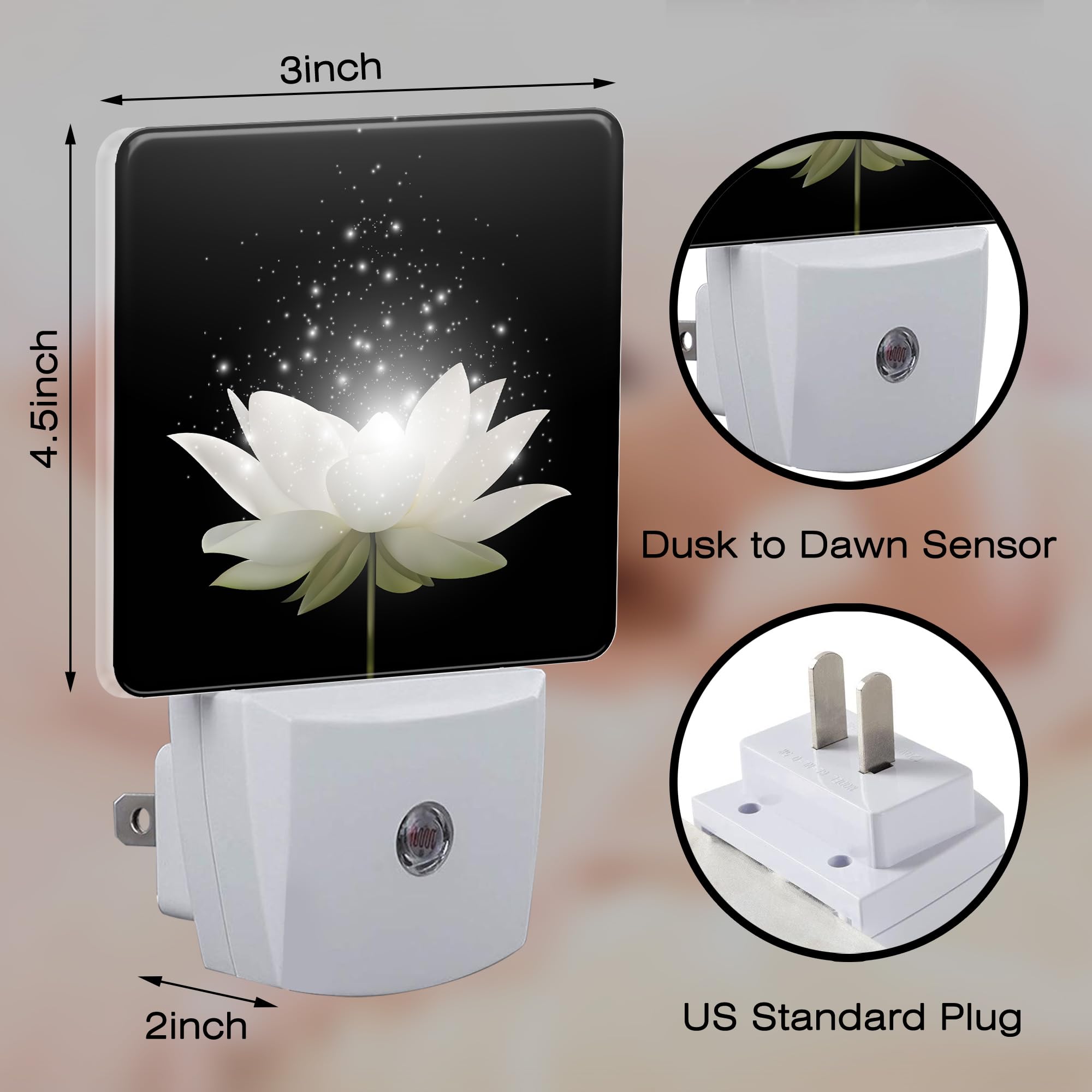 Magic White Lotus Flower Night Light For Kids, Glowing Lotus Floral Night Light Plug In With Dusk To Dawn Sensor, 0.5W Energy Sa