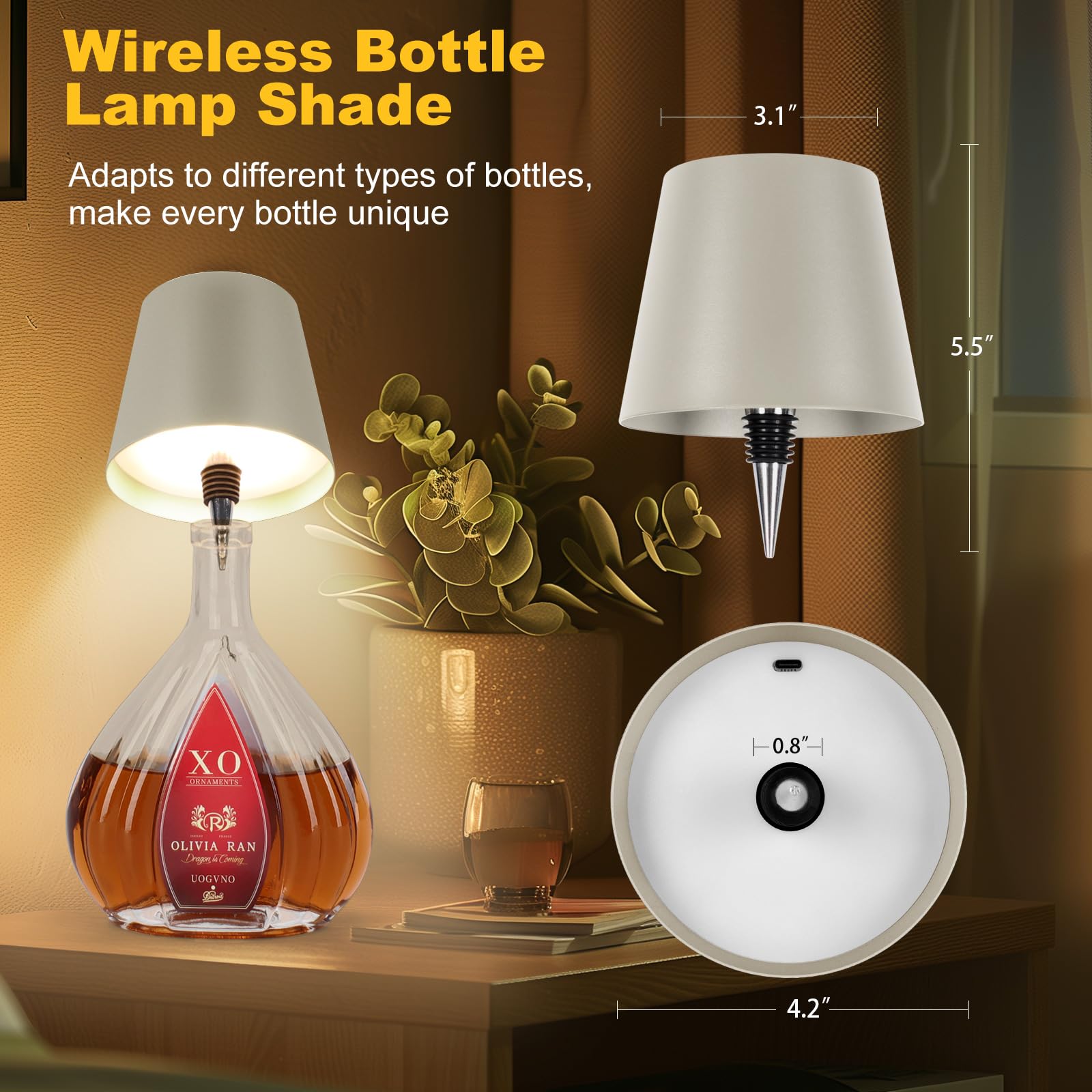 Soudfk Wireless Bottle Lamp, 2025 New 3 Color Rechargeable Wine Bottle Lights For Bars Restaurants (Gray, 1Pc)