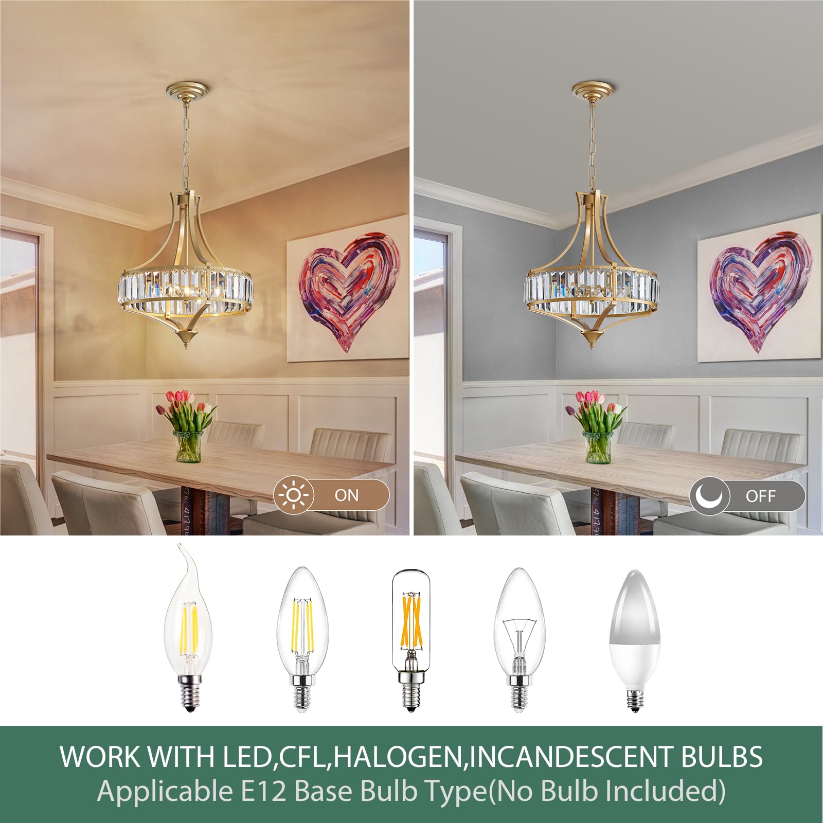 Avzkcy Modern Gold Chandelier, Crystal Pendant Lighting Fixtures, 15.7 Inches Height Adjustable Metal Shade Ceiling Light Suitab