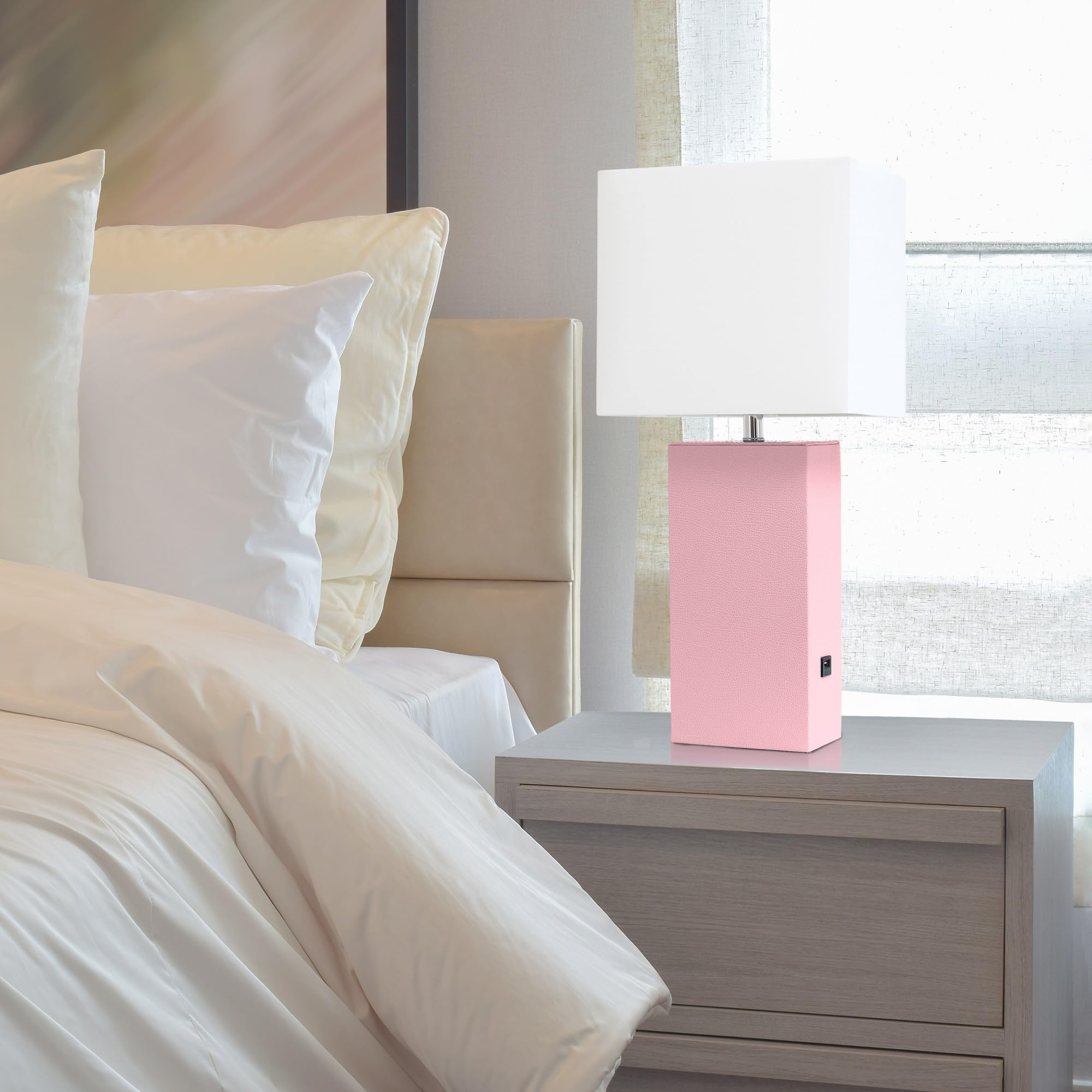 Elegant Designs Table Lamp, Modern Leather and Fabric, 10x6x21 inches, Blush Pink, Model LT1053-BPK, Pack of 1