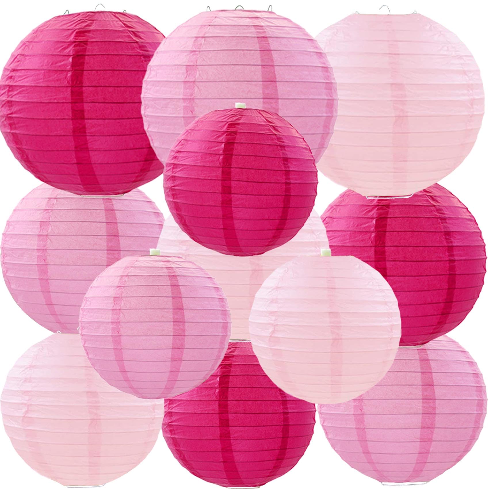 Brzikwt Pink Paper Lanterns 12Pcs Hanging Chinese Lanterns For Wedding Birthday Baby Shower Christmas Graduation Anniversary Oth