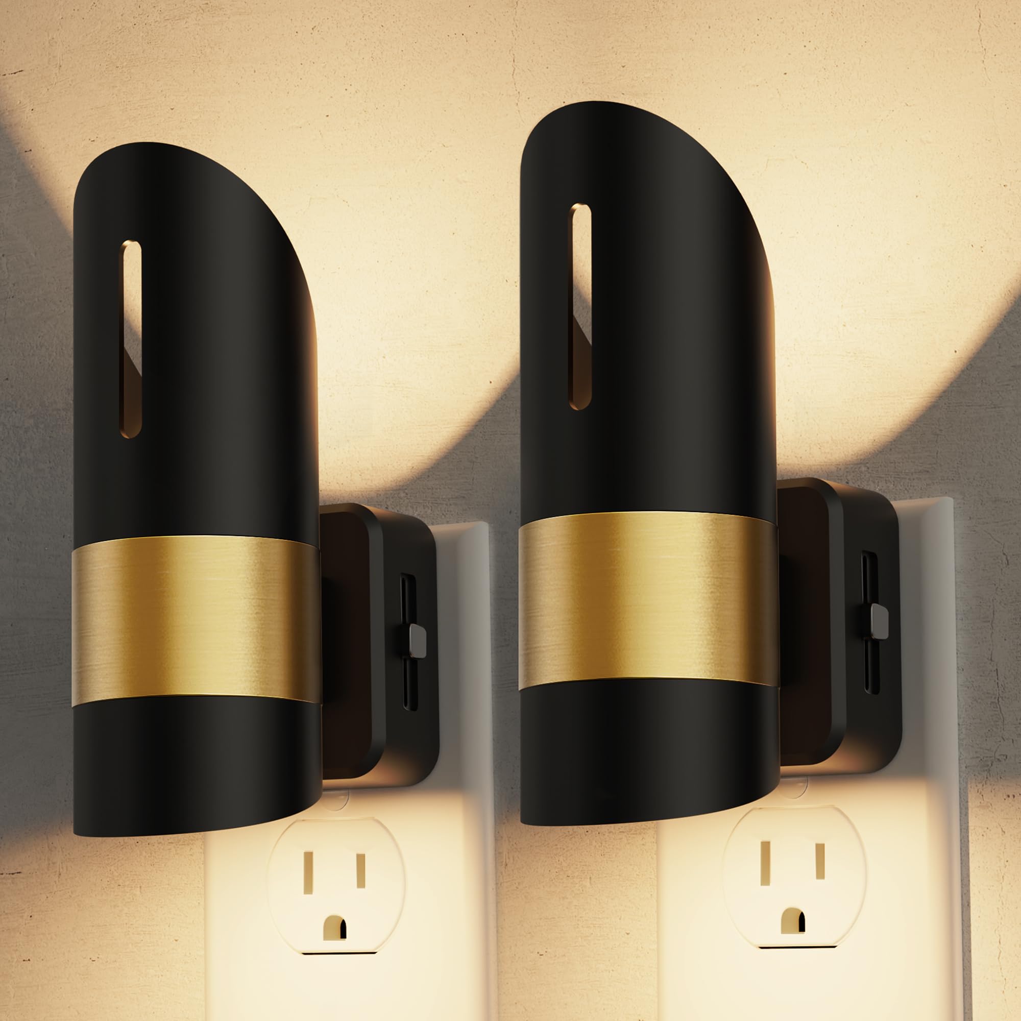 L LOHAS LED Night Light, 2 Pack, Adjustable Brightness, Dusk to Dawn Sensor, 3000K Soft White, Black, Model GY19802-3000K-2