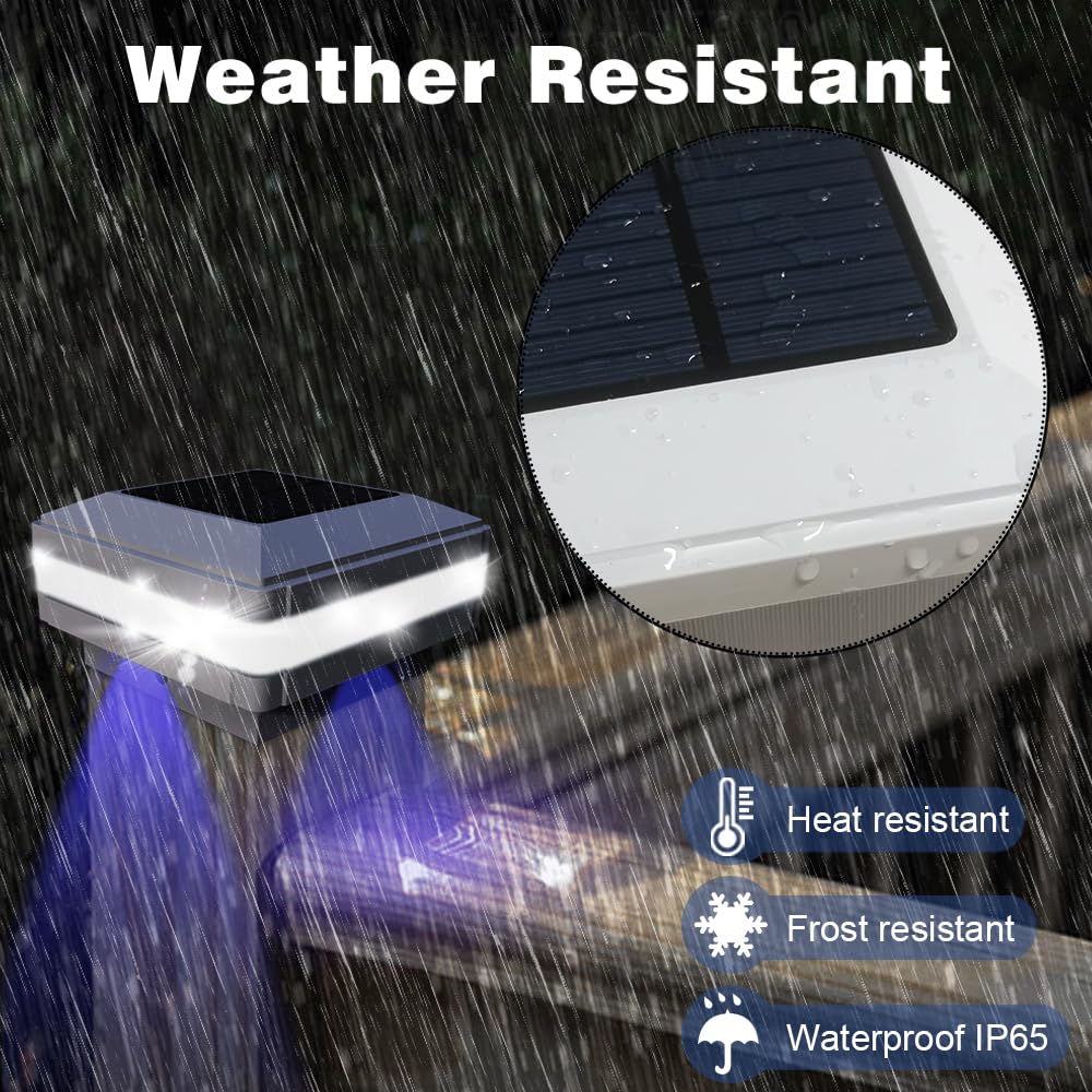 INDARUN Solar Post Cap Lights, 4x4 5x5 6x6, IP65 Waterproof, 52LEDs, White, Flexfit - 4 Pack, Model WS