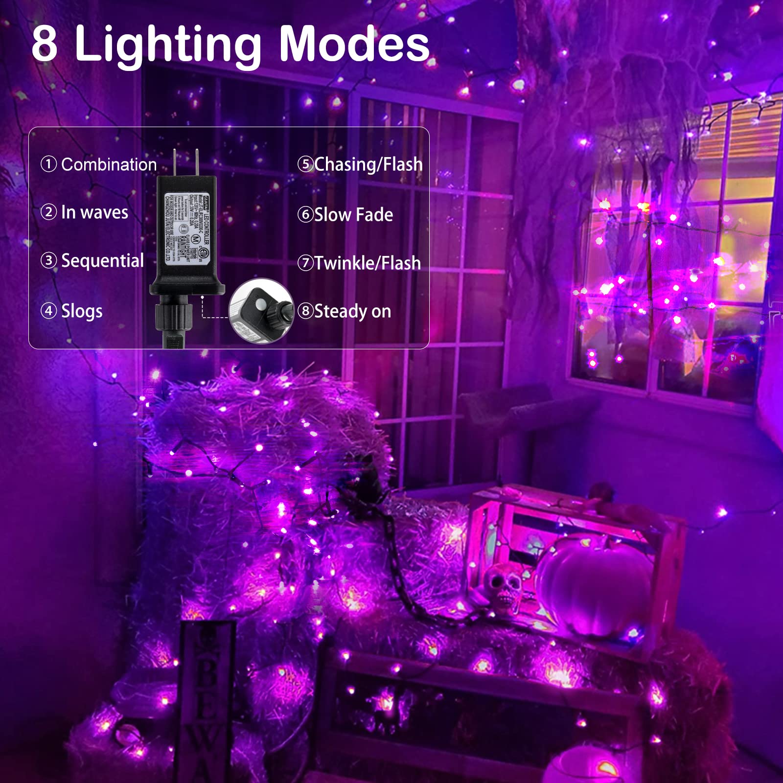 BlcTec Purple Halloween Lights 300 LED 108FT, Waterproof with Timer, Energy-Saving LED & Copper Wire, Model JT-EL/FC300V0200-C