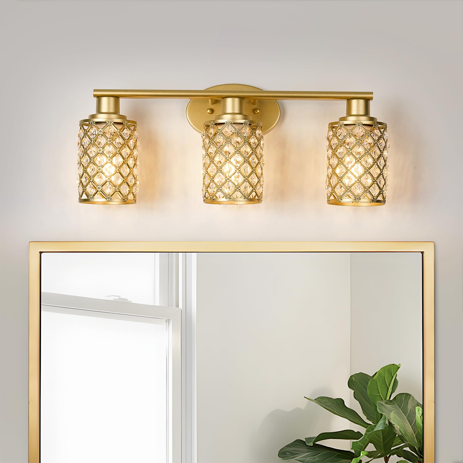 Niloah 3 Light Gold Vanity Light Fixtures, Modern Farmhouse Vanity Light, Bathroom Lights Over Mirror,Crystal Vanity Lighting Fixtures For Bathroom,Powder Room