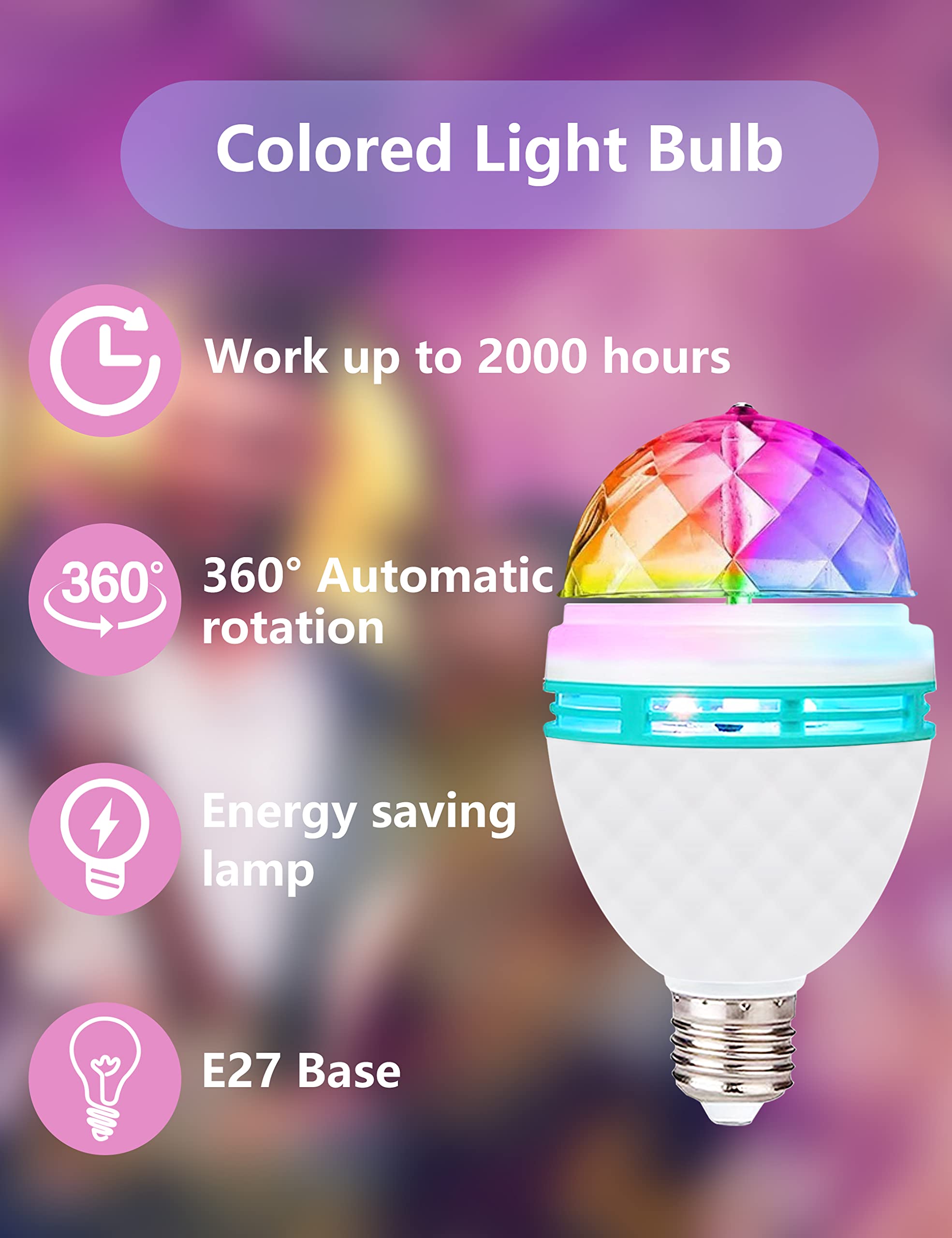 Iagbibui Disco Ball Light Bulb  3W E27 Rgb Color Rotating Bulb Led Party Bulbs  Magic Ball Light For For Disco  Holiday  Birthday  Club  Halloween  Christmas  Bar  Indoor & Outdoor(4 Pack)