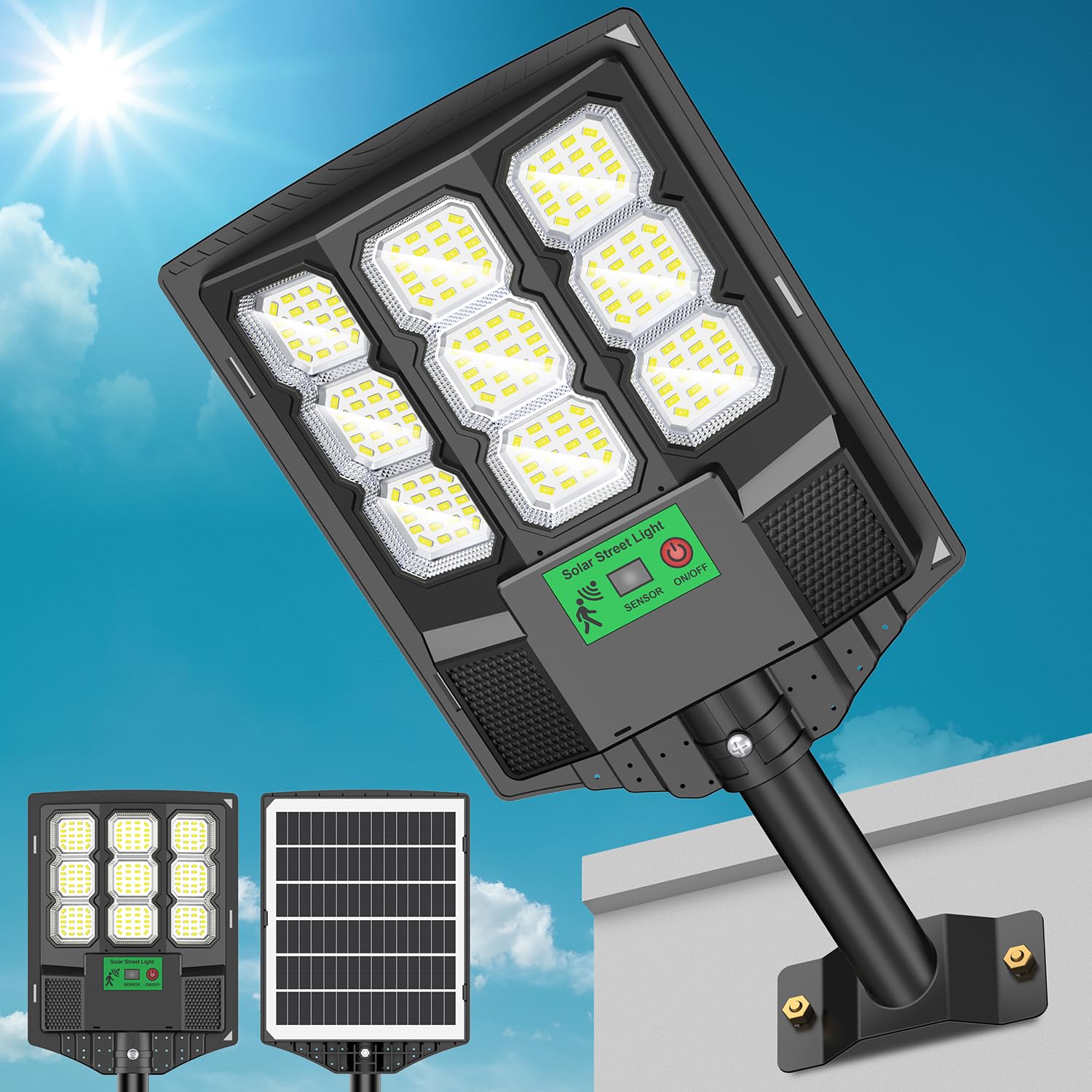 Solar Street Lights Outdoor,12000LM LED Solar Street Lights with Remote Control,Motion Sensor Light, Commercial Light for Outsid