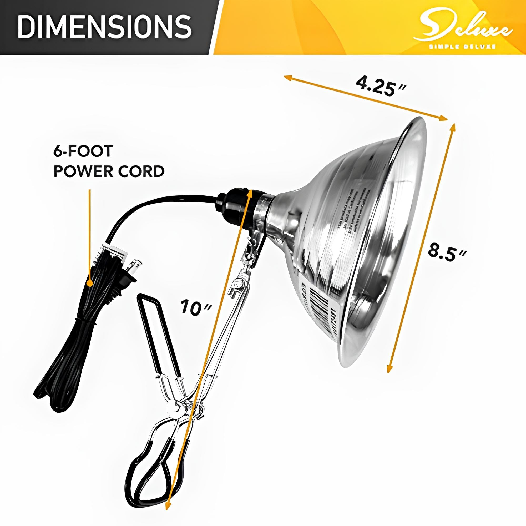 Simple Deluxe Tight Grip Clamp Lamp Light, 8.5" Aluminum Reflector, 150W E26 Socket, Silver, 6ft Cord, 1-Pack
